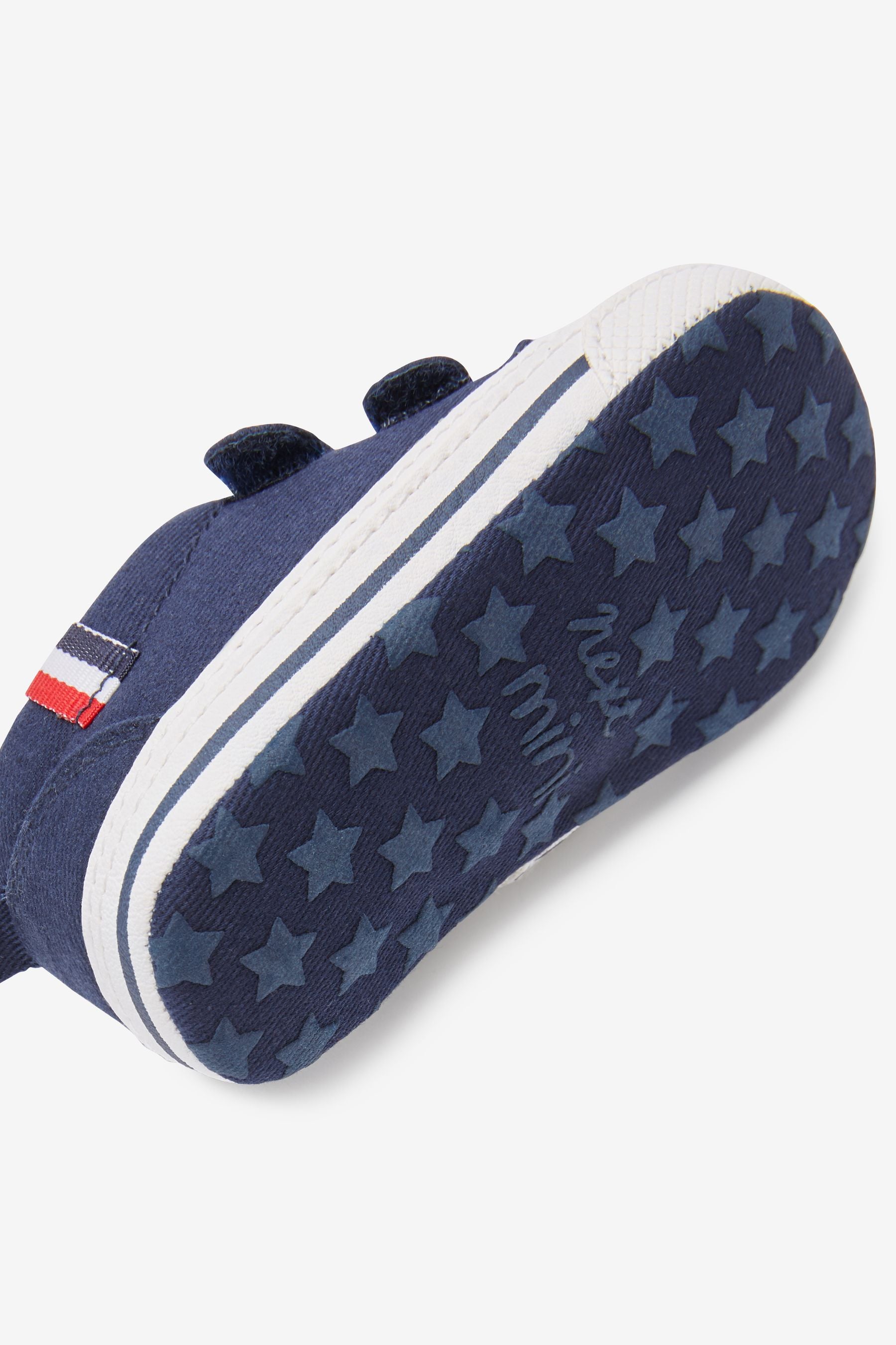 Navy Blue Tape Two Strap Baby Pram Shoes (0-24mths)