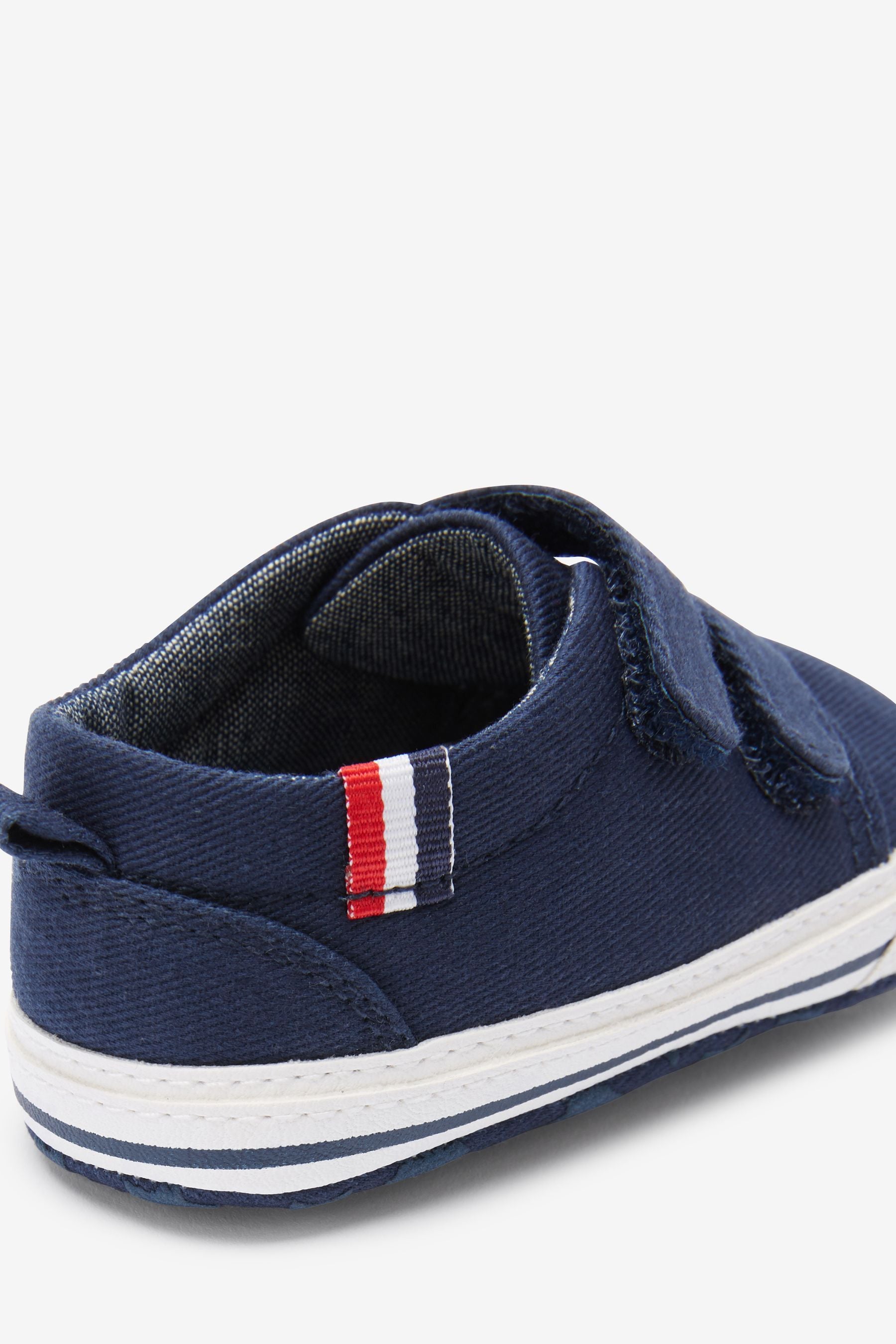 Navy Blue Tape Two Strap Baby Pram Shoes (0-24mths)