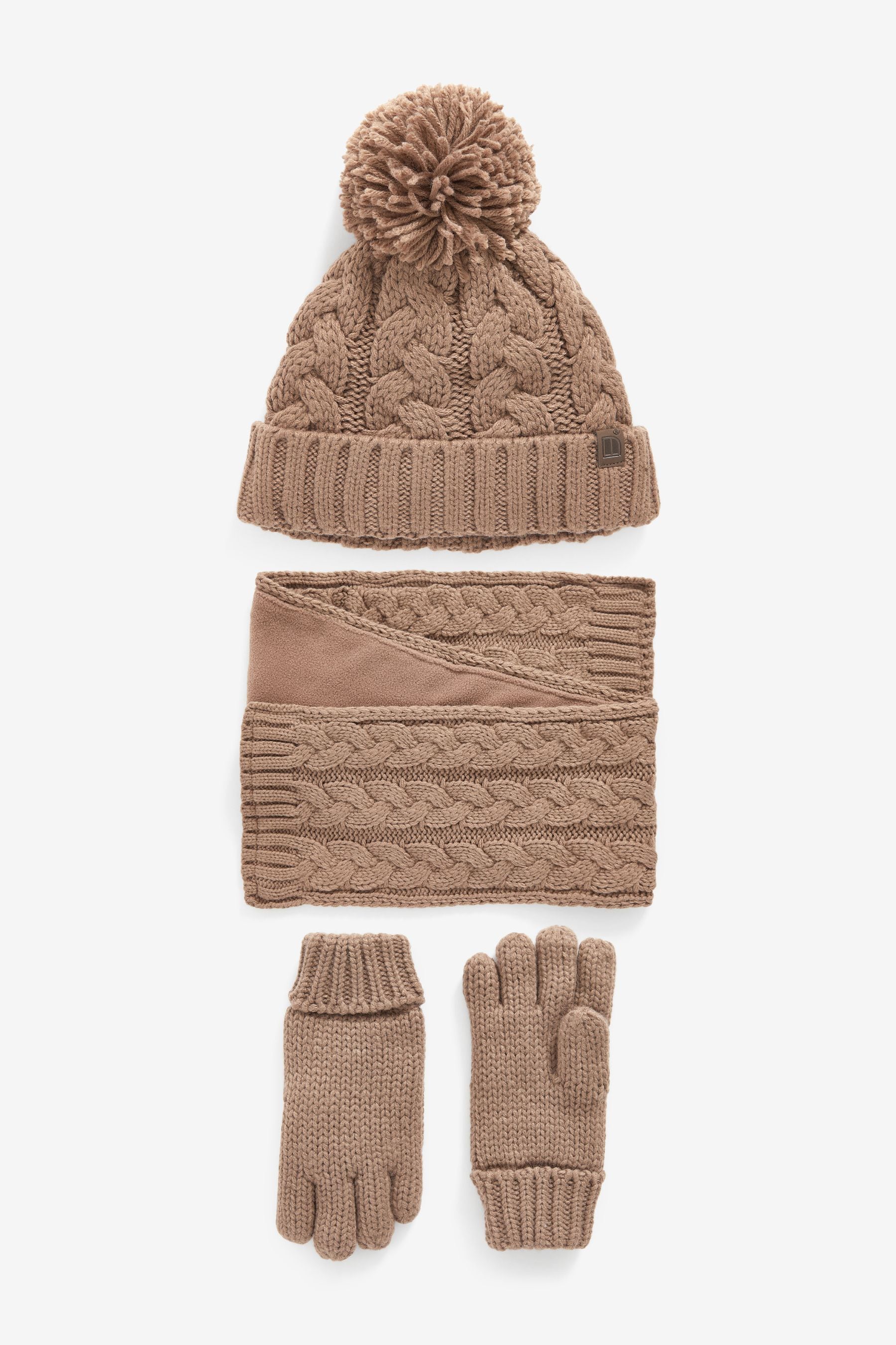 Mocha Brown Knitted Hat, Gloves and Scarf 3 Piece Set (3-16yrs)