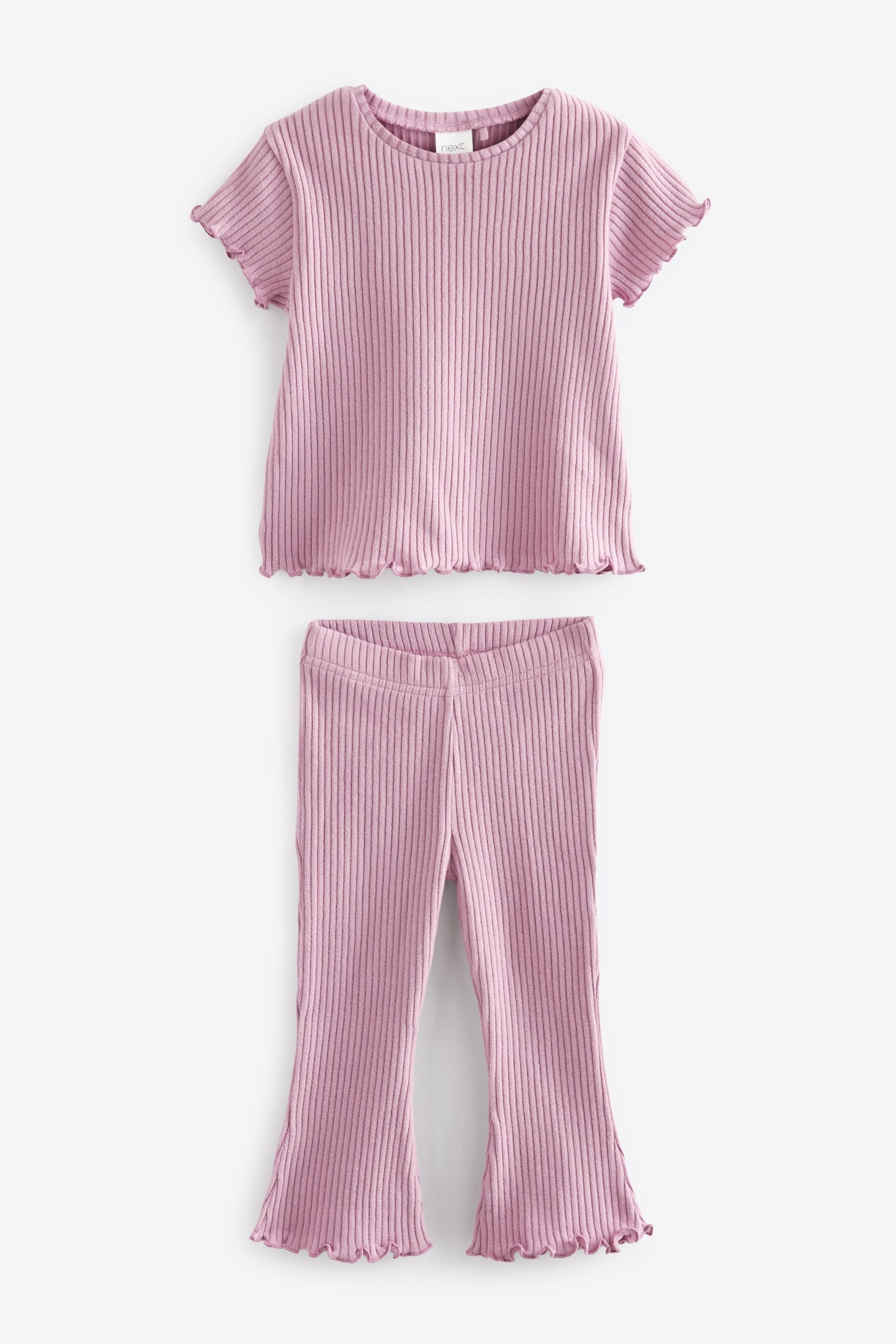 Purple Ribbed T-Shirt And Flare Trousers Set (3mths-7yrs)