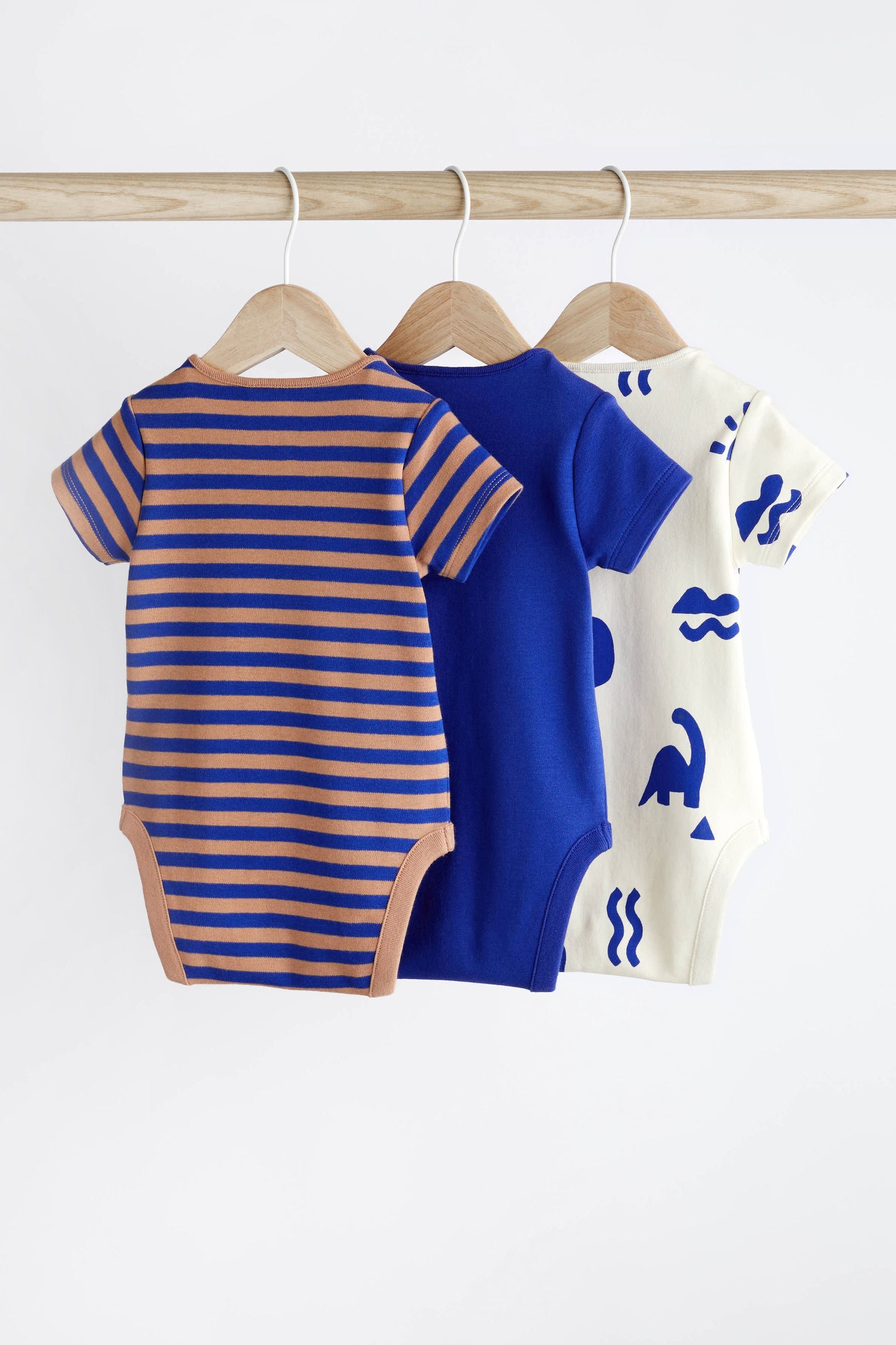 Cobalt Blue Dino Baby Bodysuits 3 Pack