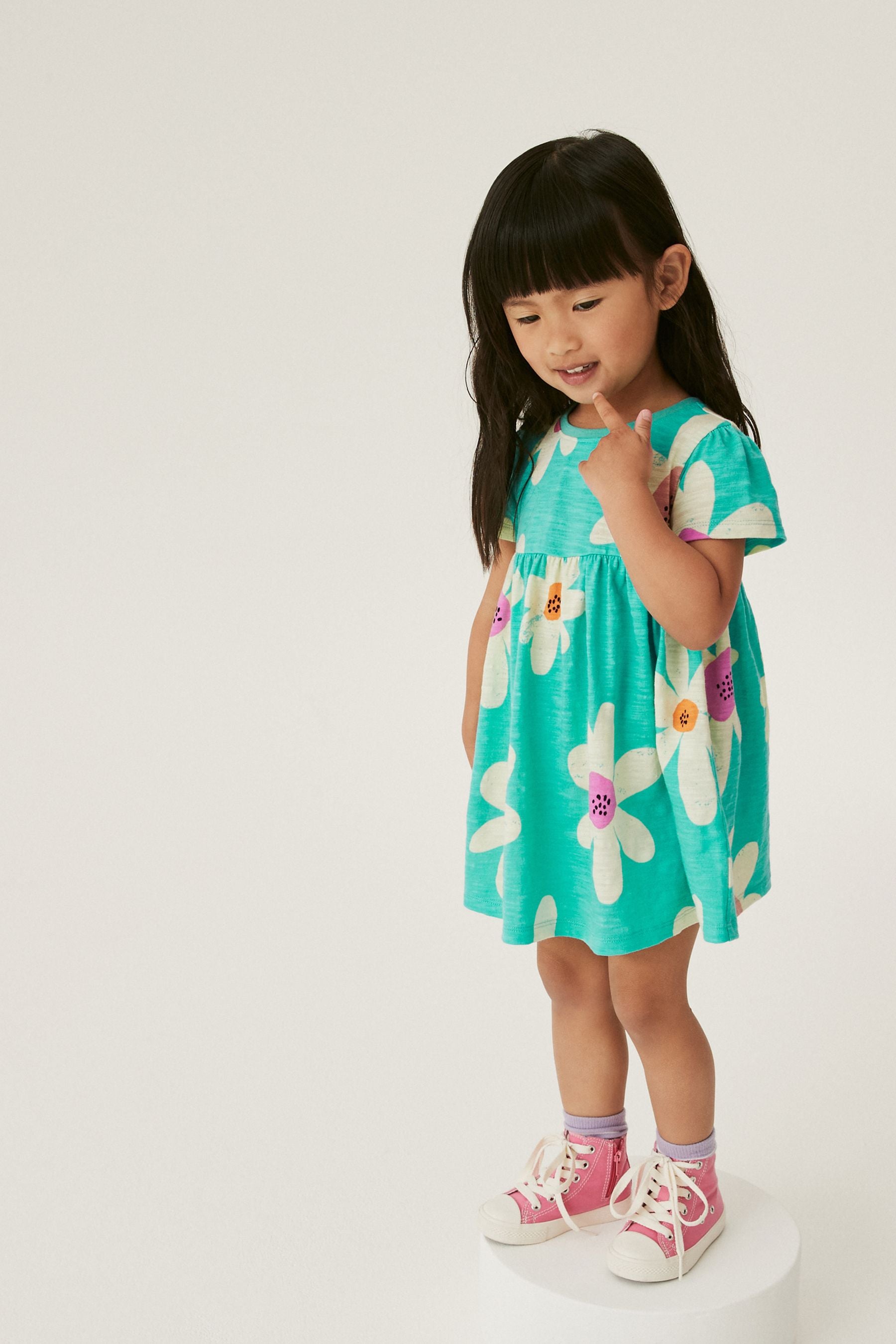 Blue Flowers Short Sleeve Cotton Jersey Dress (3mths-7yrs)