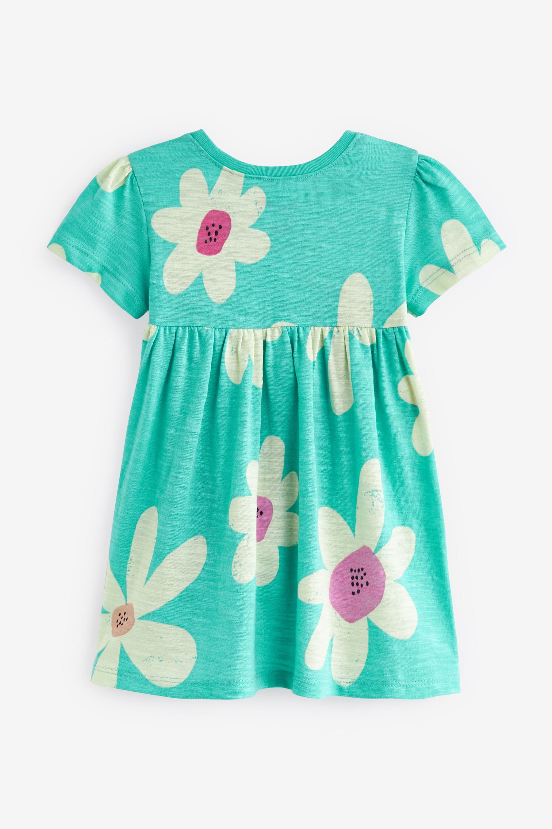 Blue Flowers Short Sleeve Cotton Jersey Dress (3mths-7yrs)