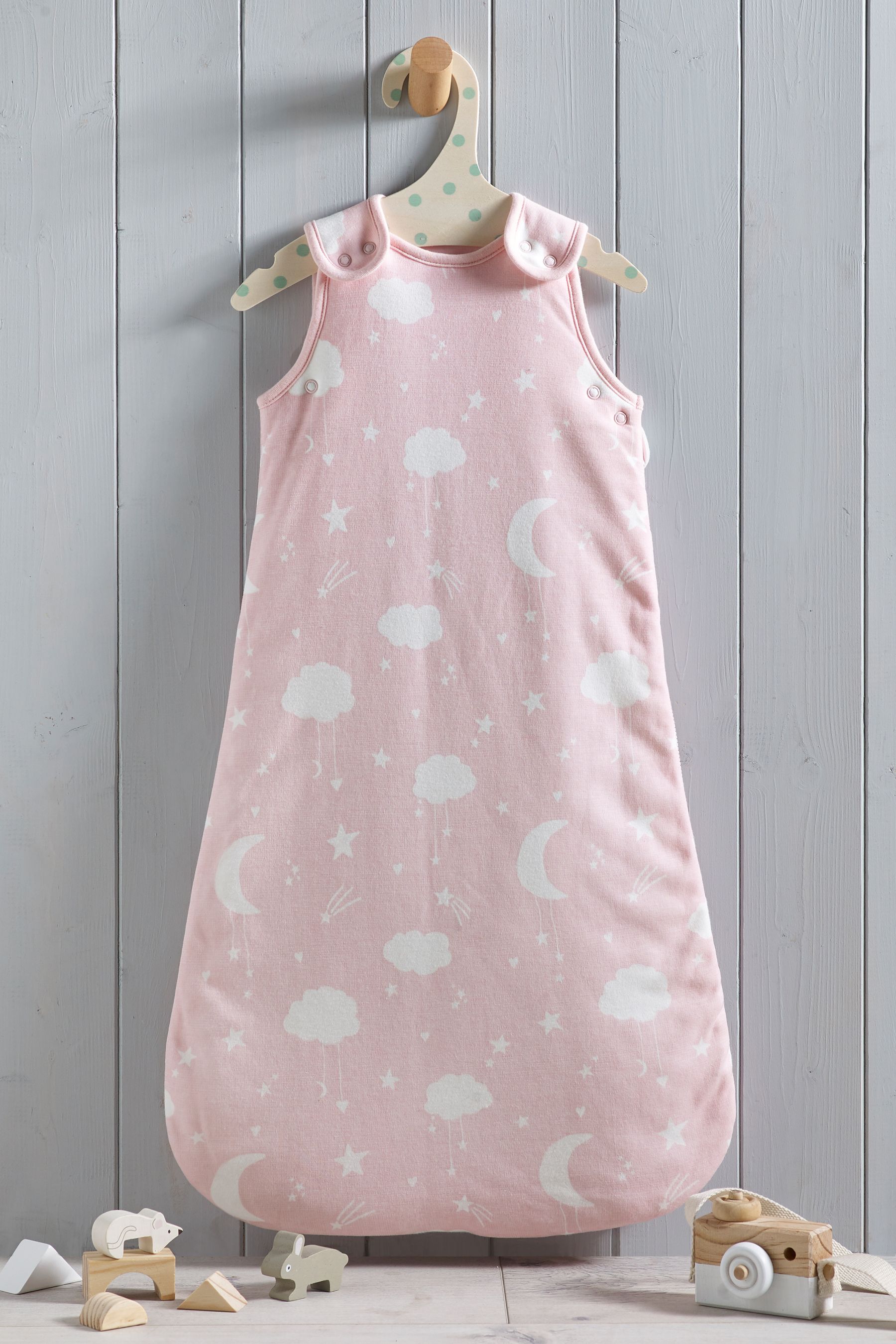 Pink Moon & Stars Baby 100% Cotton 2.5 Tog Sleep Bag