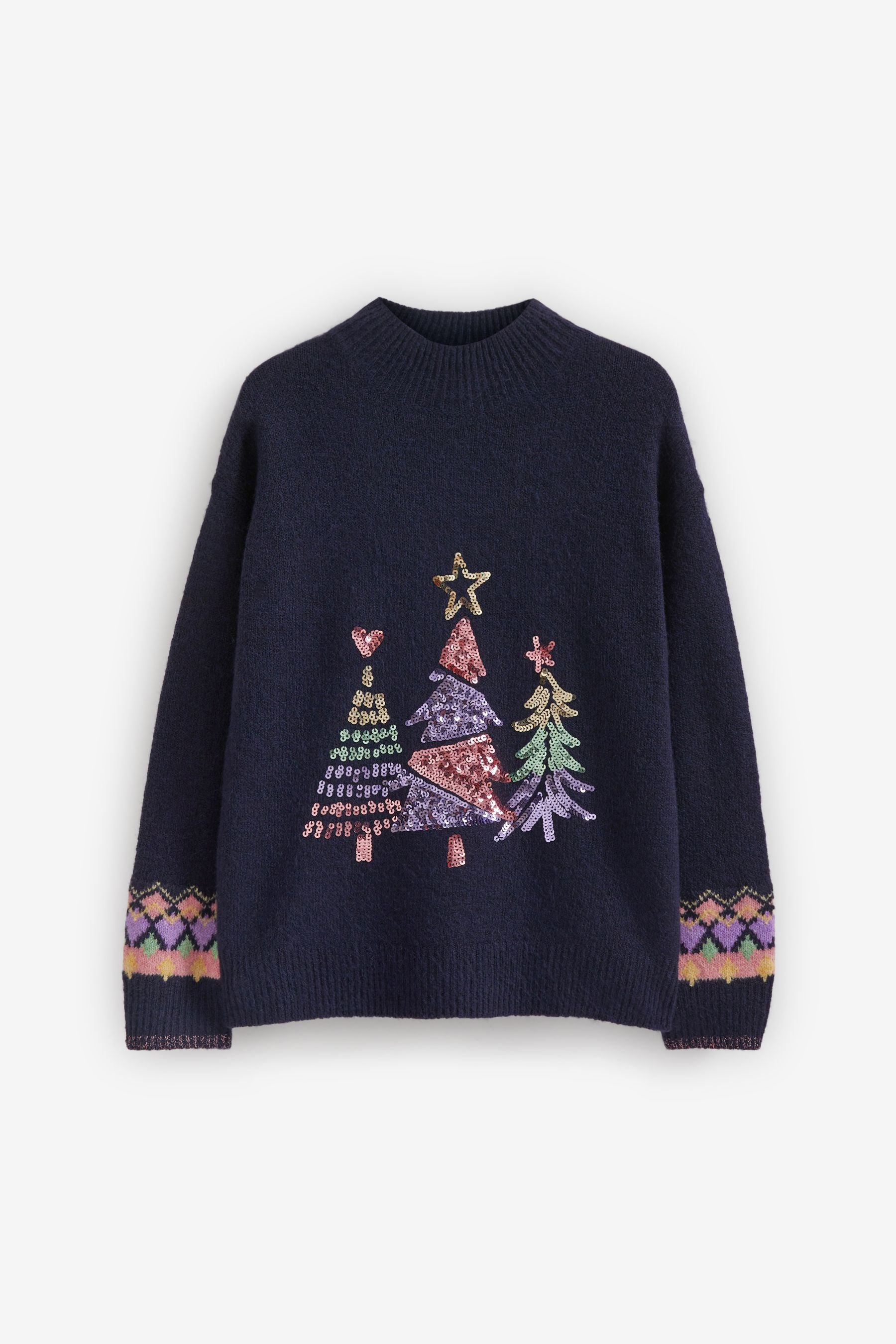 Navy Blue Christmas Tree Matching Family Older Girls Jumper (3-16yrs)