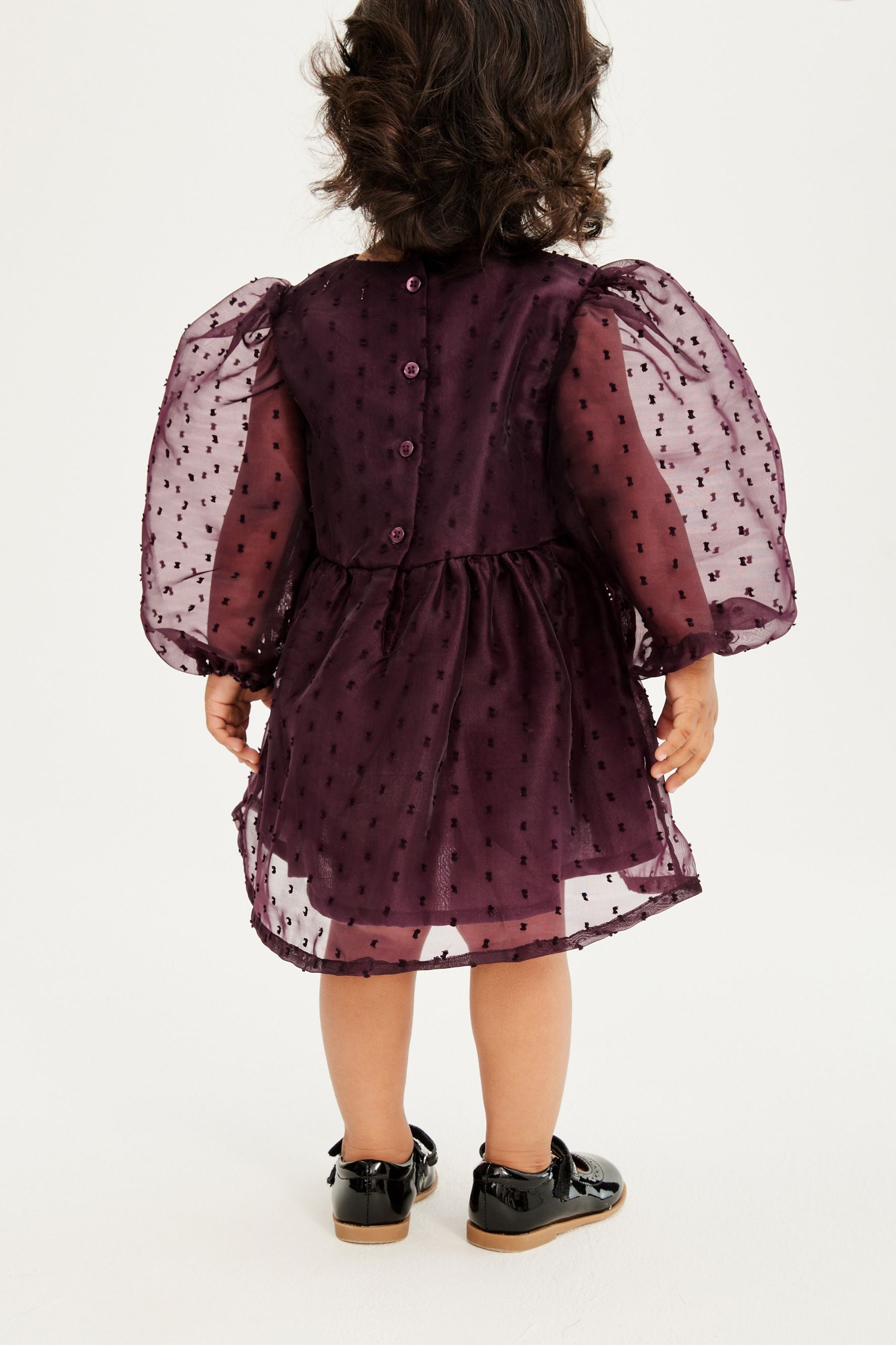 Berry Red Dobby Organza Volume Sleeve Dress (12mths-8yrs)