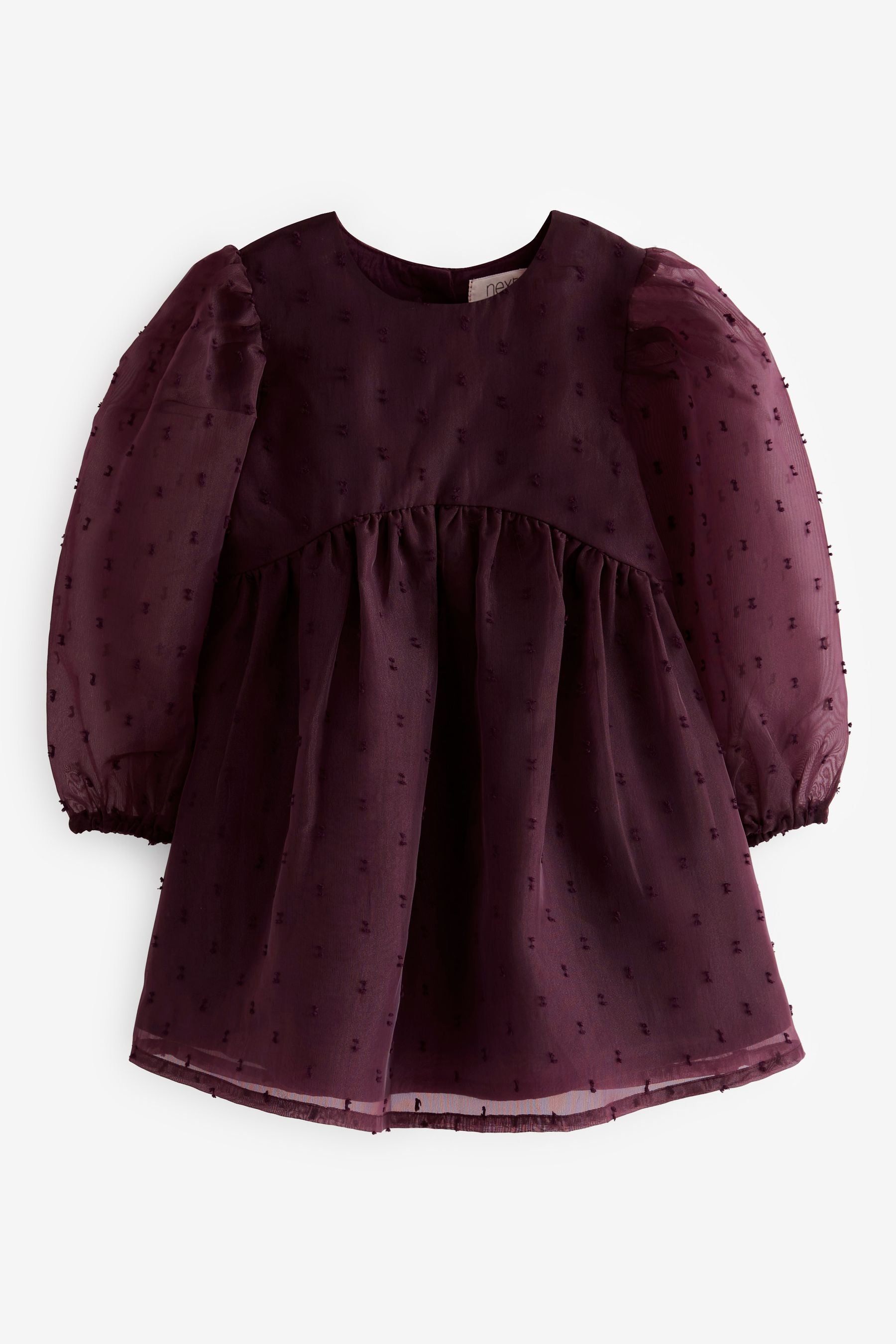 Berry Red Dobby Organza Volume Sleeve Dress (12mths-8yrs)