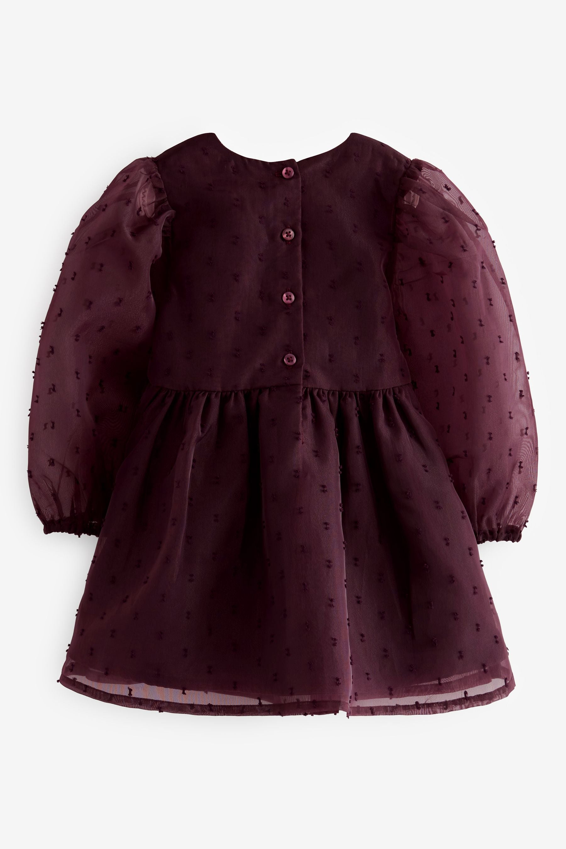 Berry Red Dobby Organza Volume Sleeve Dress (12mths-8yrs)