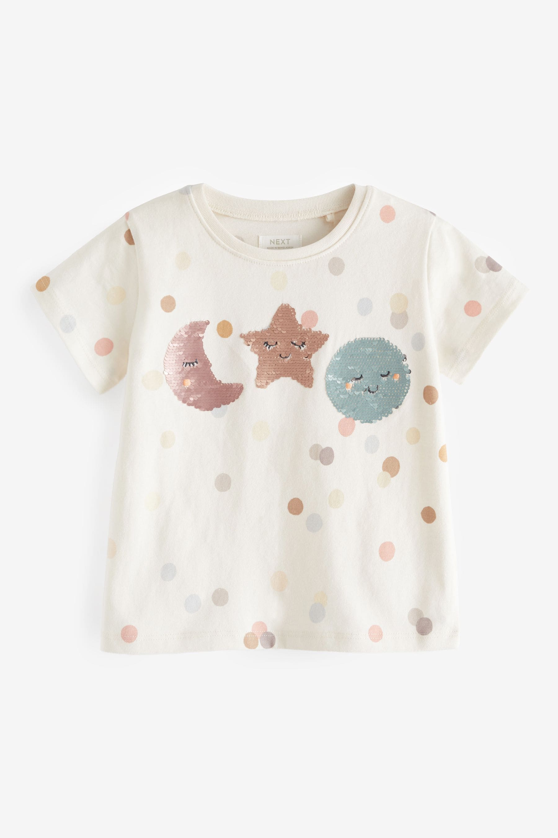 Cream Moon and Stars Short Sleeve Sequin T-Shirt (3mths-7yrs)