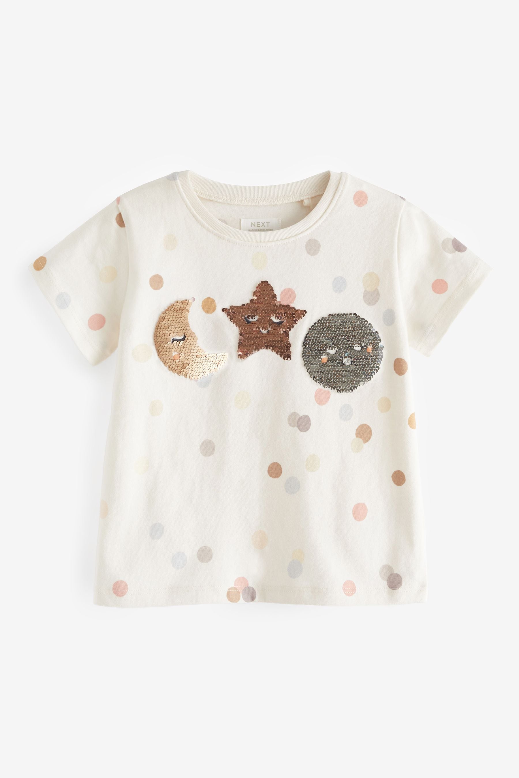 Cream Moon and Stars Short Sleeve Sequin T-Shirt (3mths-7yrs)