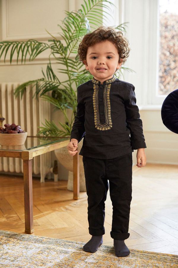 Black Embroidered Boys Kurta (3mths-7yrs)