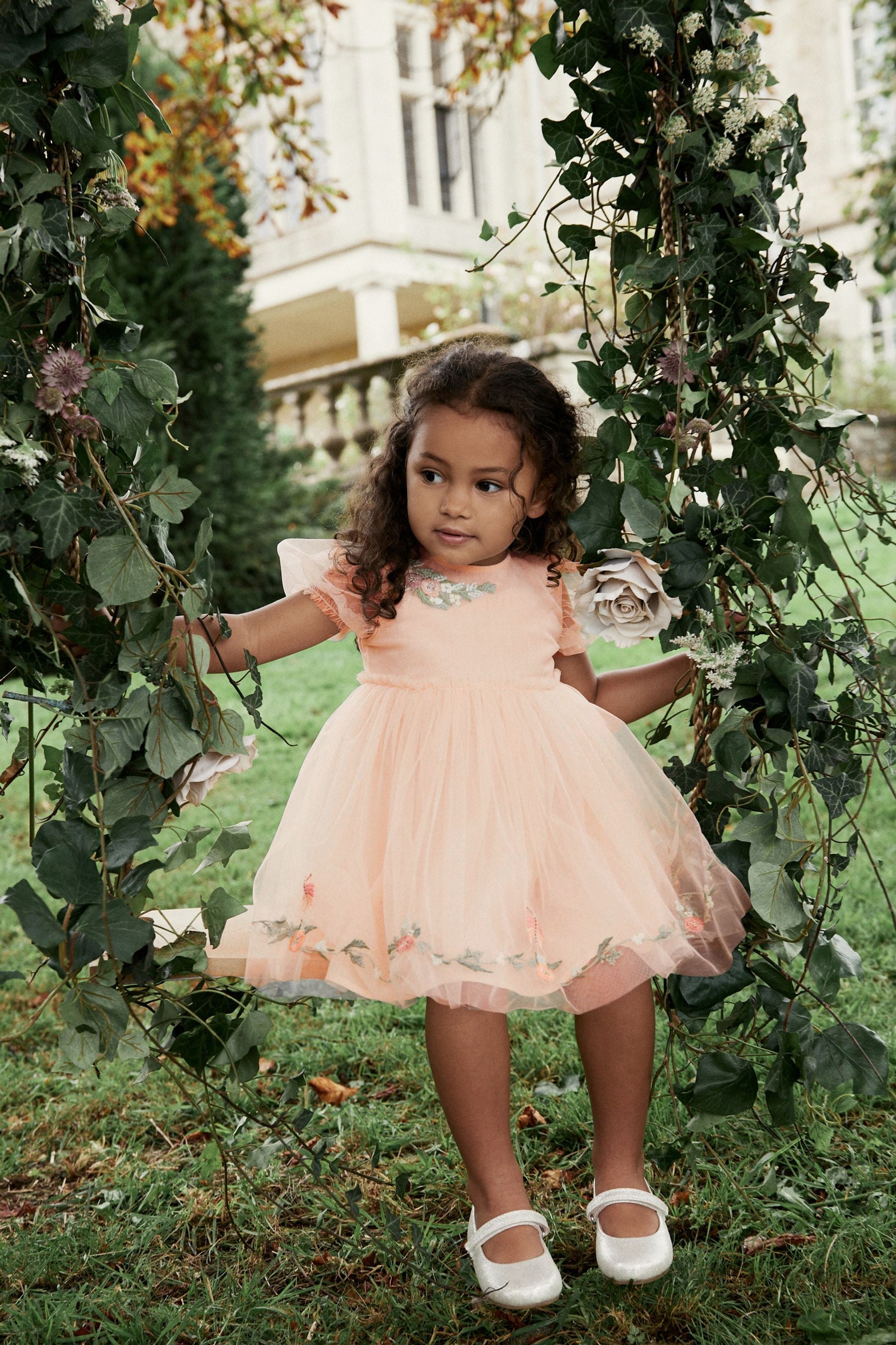 Pink Embroidered Mesh Party Dress (3mths-10yrs)