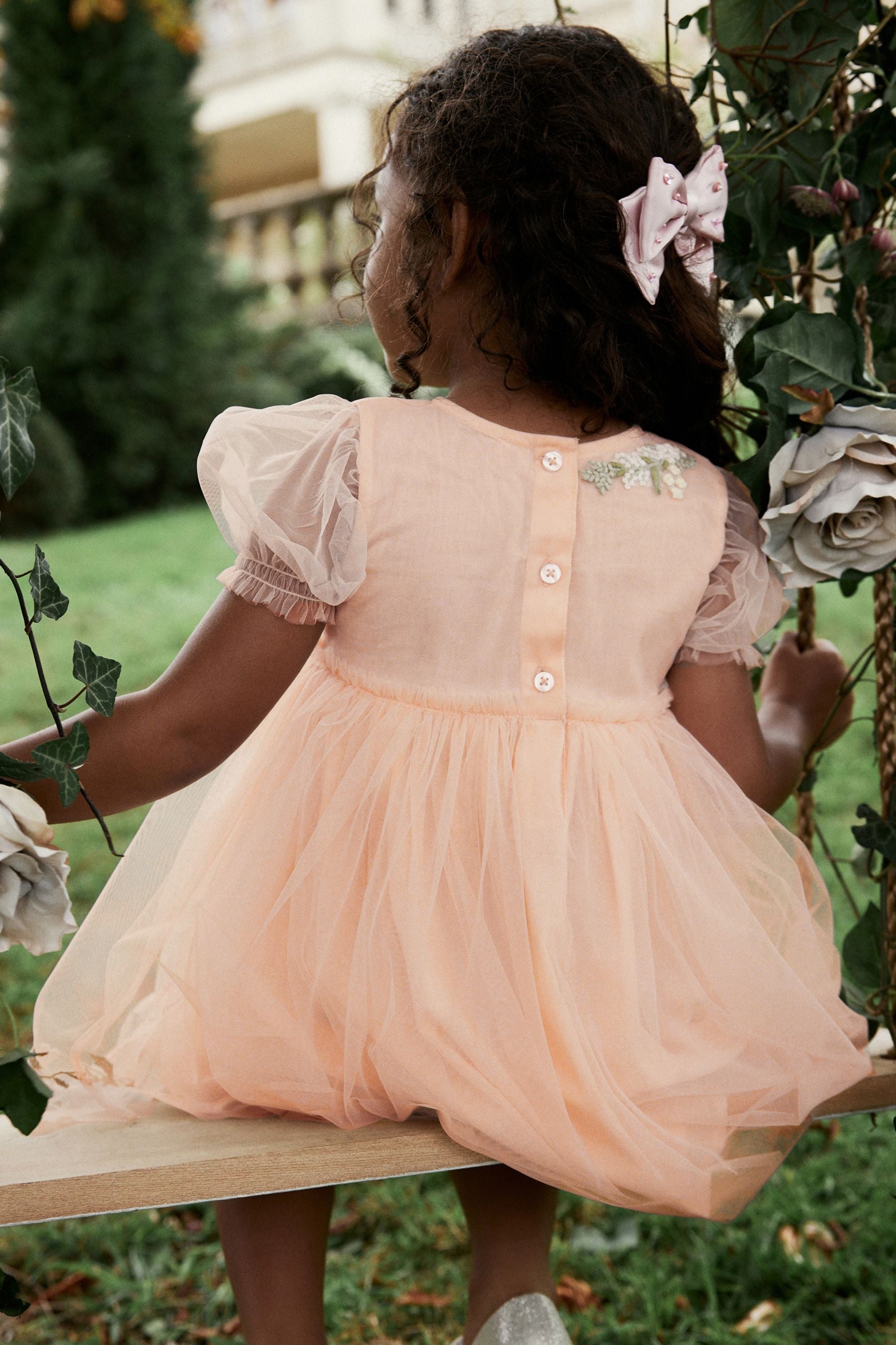 Pink Embroidered Mesh Party Dress (3mths-10yrs)