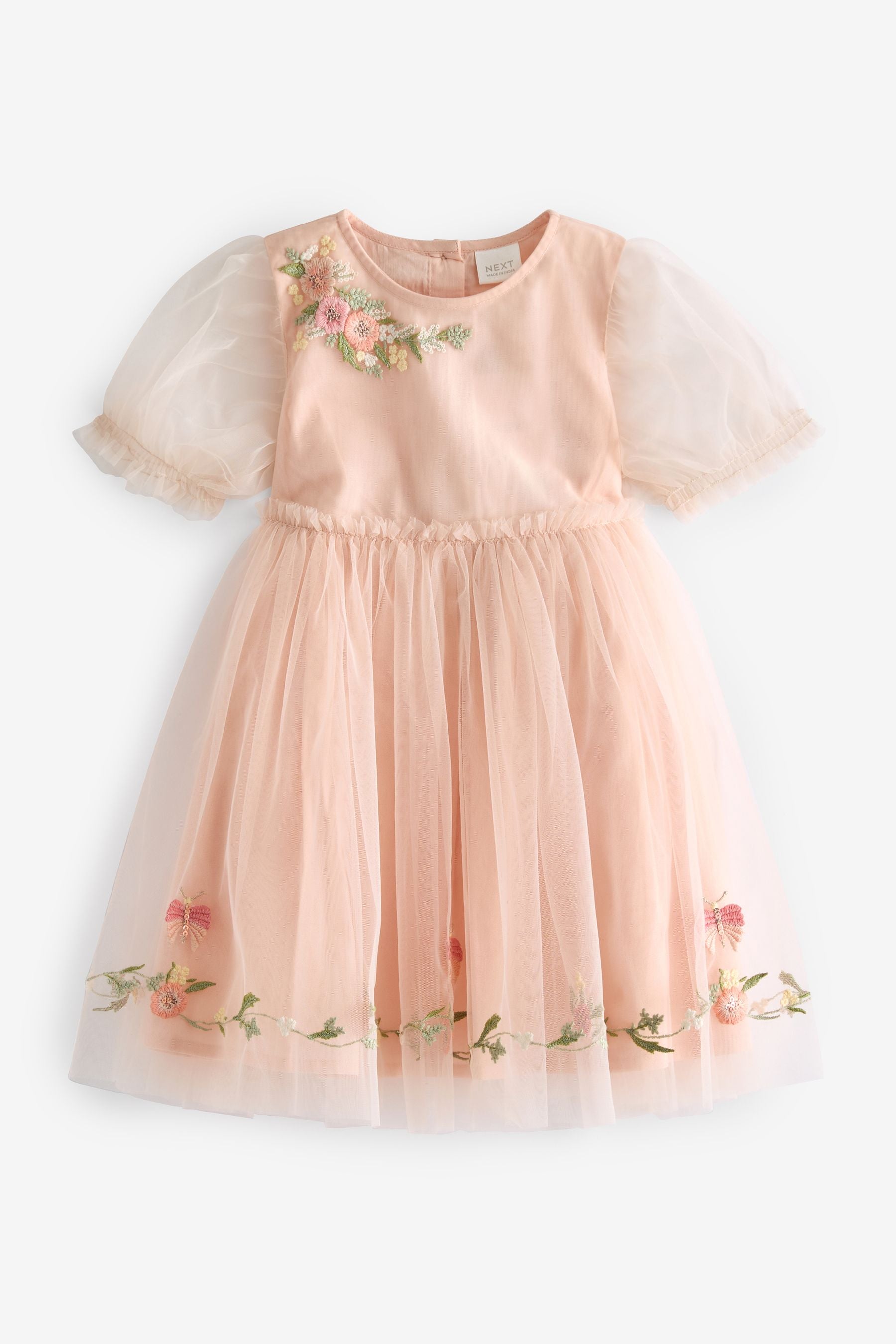 Pink Embroidered Mesh Party Dress (3mths-10yrs)