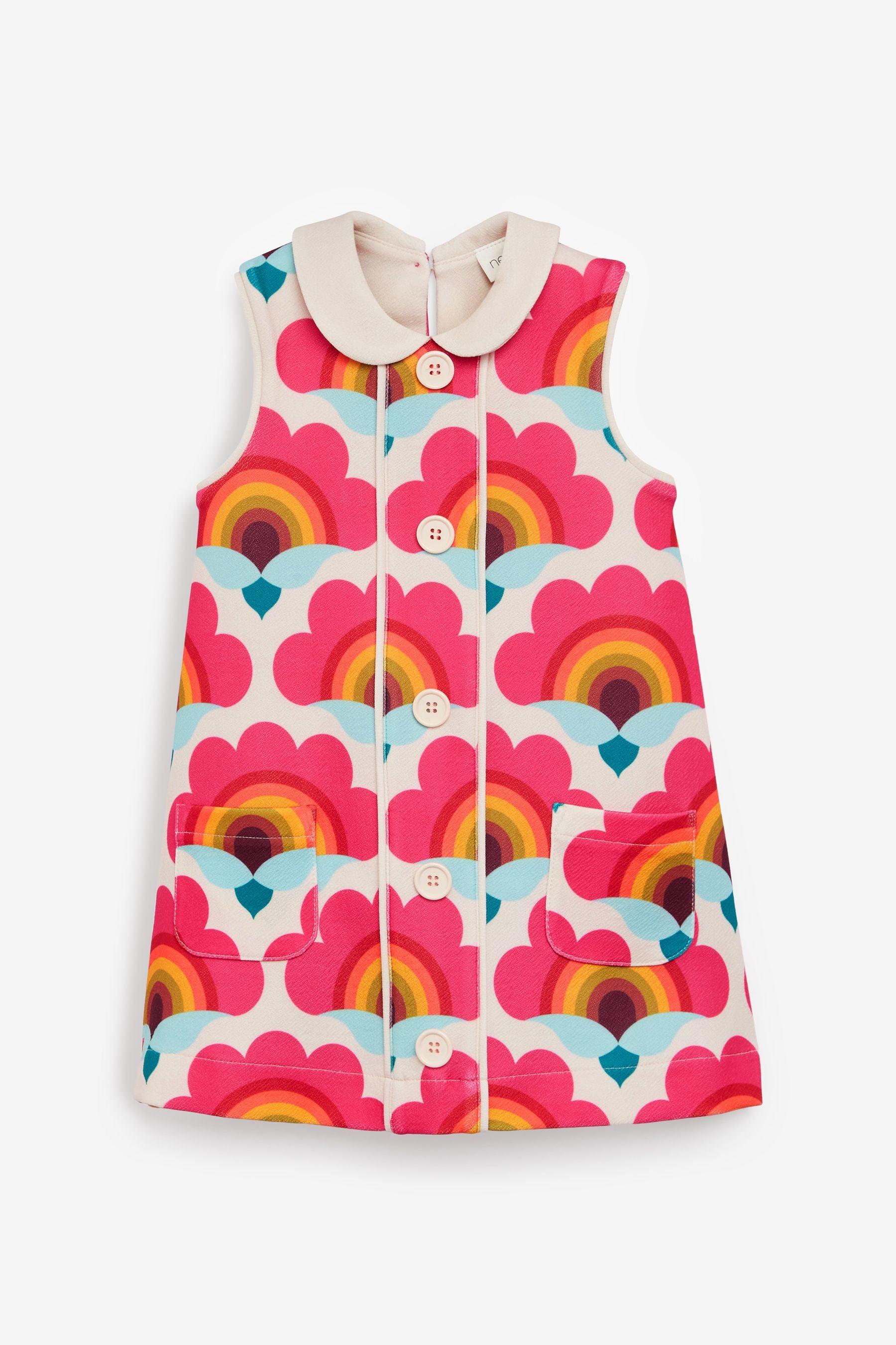 Pink Rainbow Button Through Jersey Dress (3mths-7yrs)