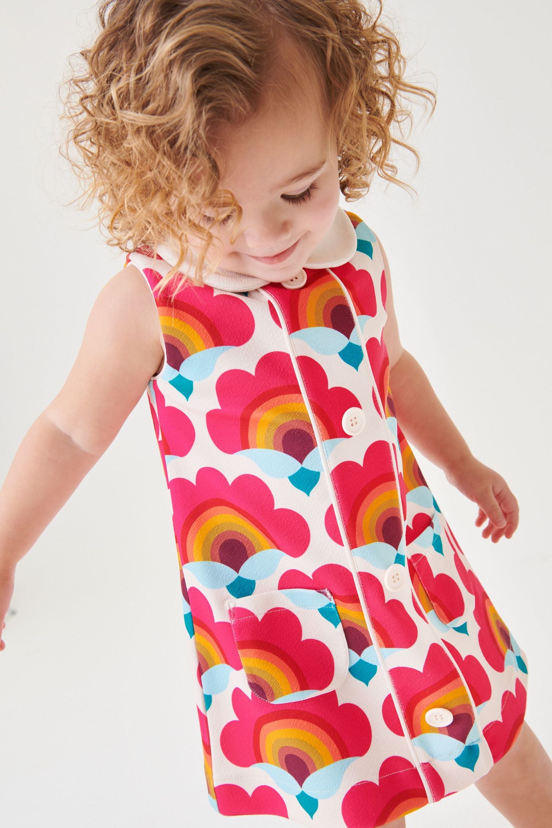 Pink Rainbow Button Through Jersey Dress (3mths-7yrs)