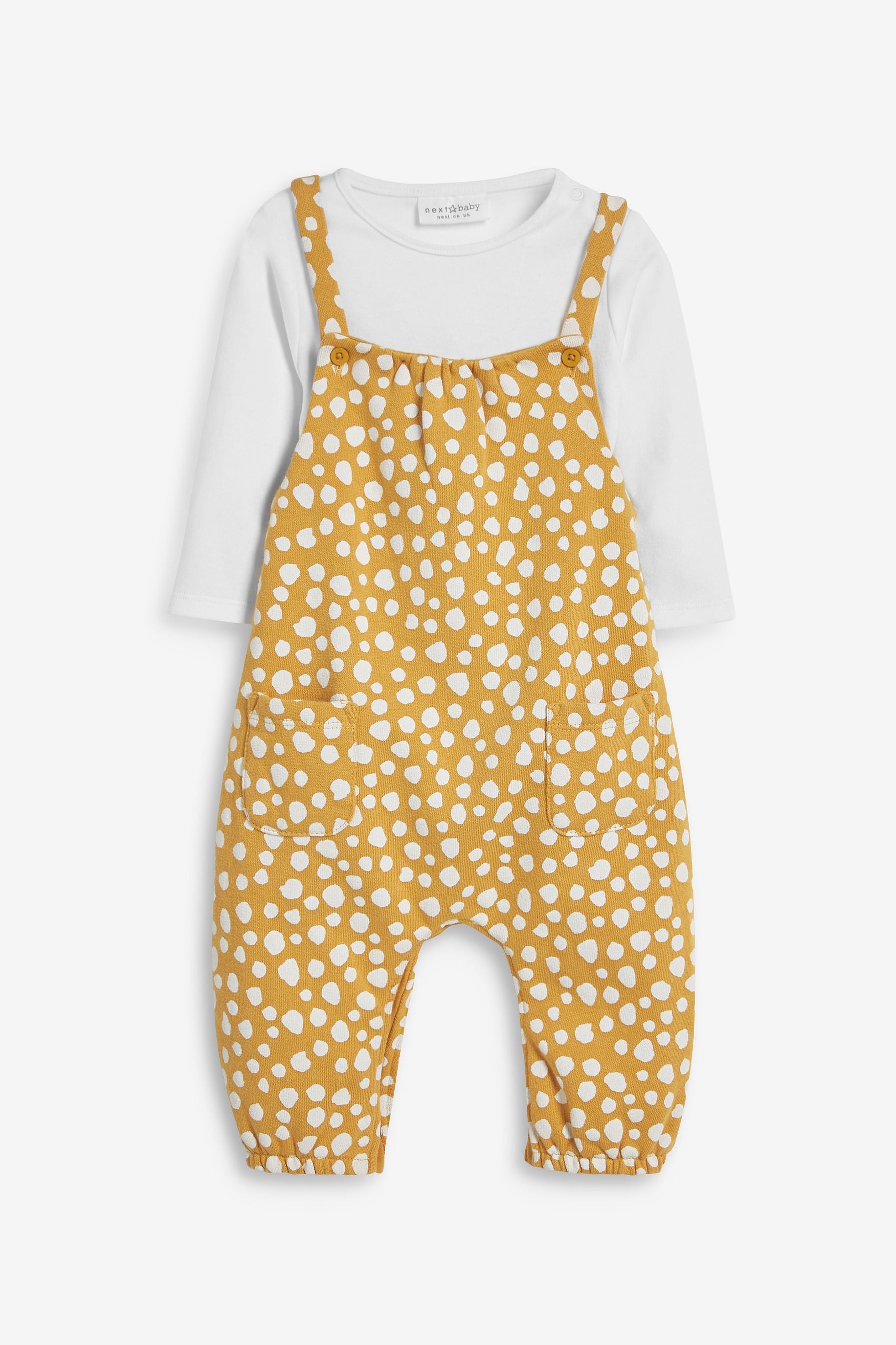 Yellow Ochre Spot Baby 2 Piece Dungaree And Bodysuit Set (0mths-2yrs)