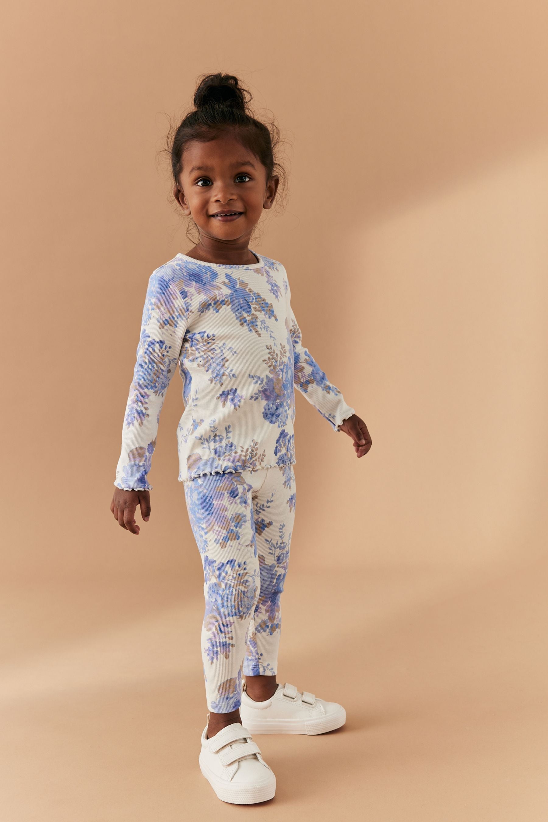 Blue Floral Rib Jersey Leggings (3mths-7yrs)