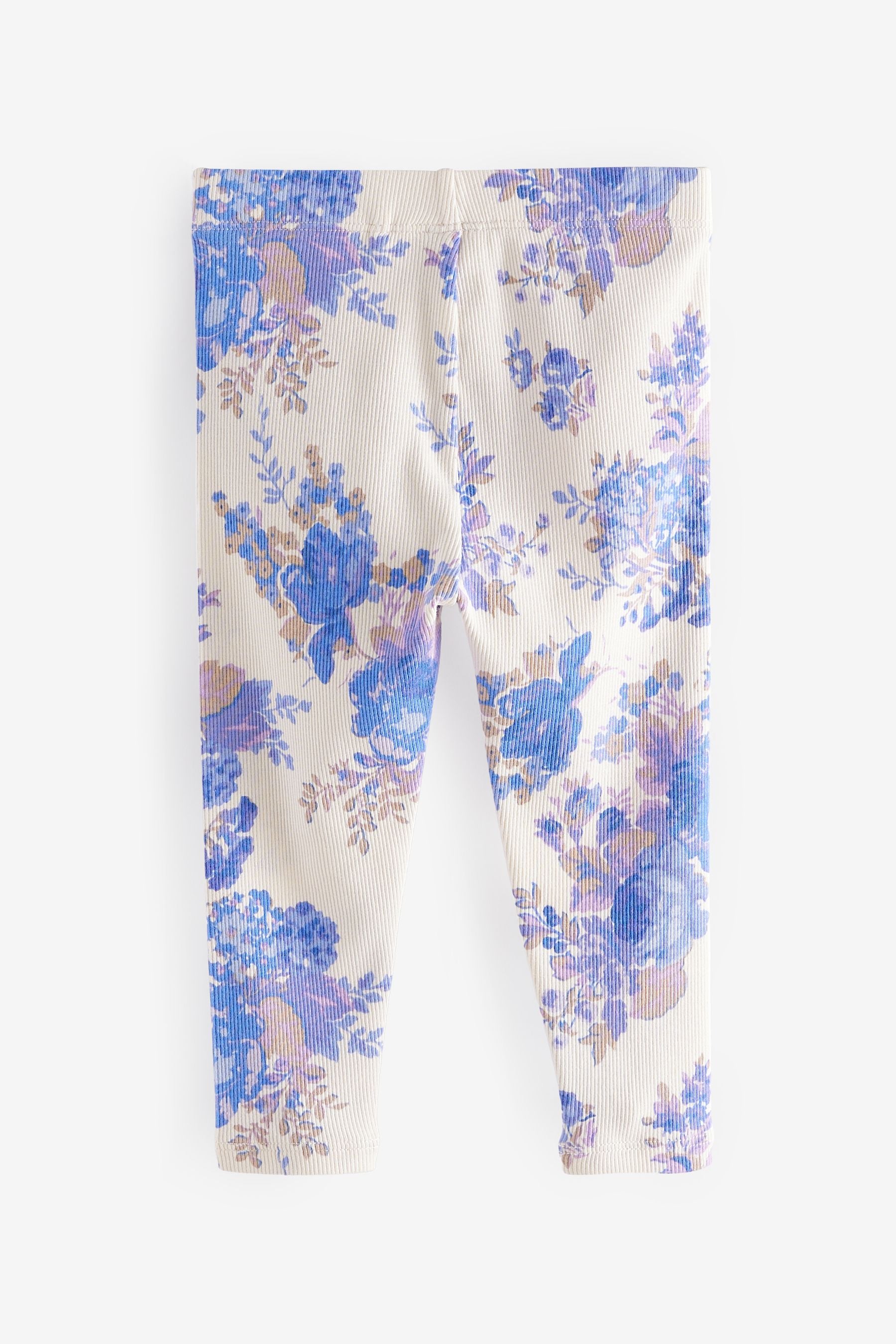 Blue Floral Rib Jersey Leggings (3mths-7yrs)