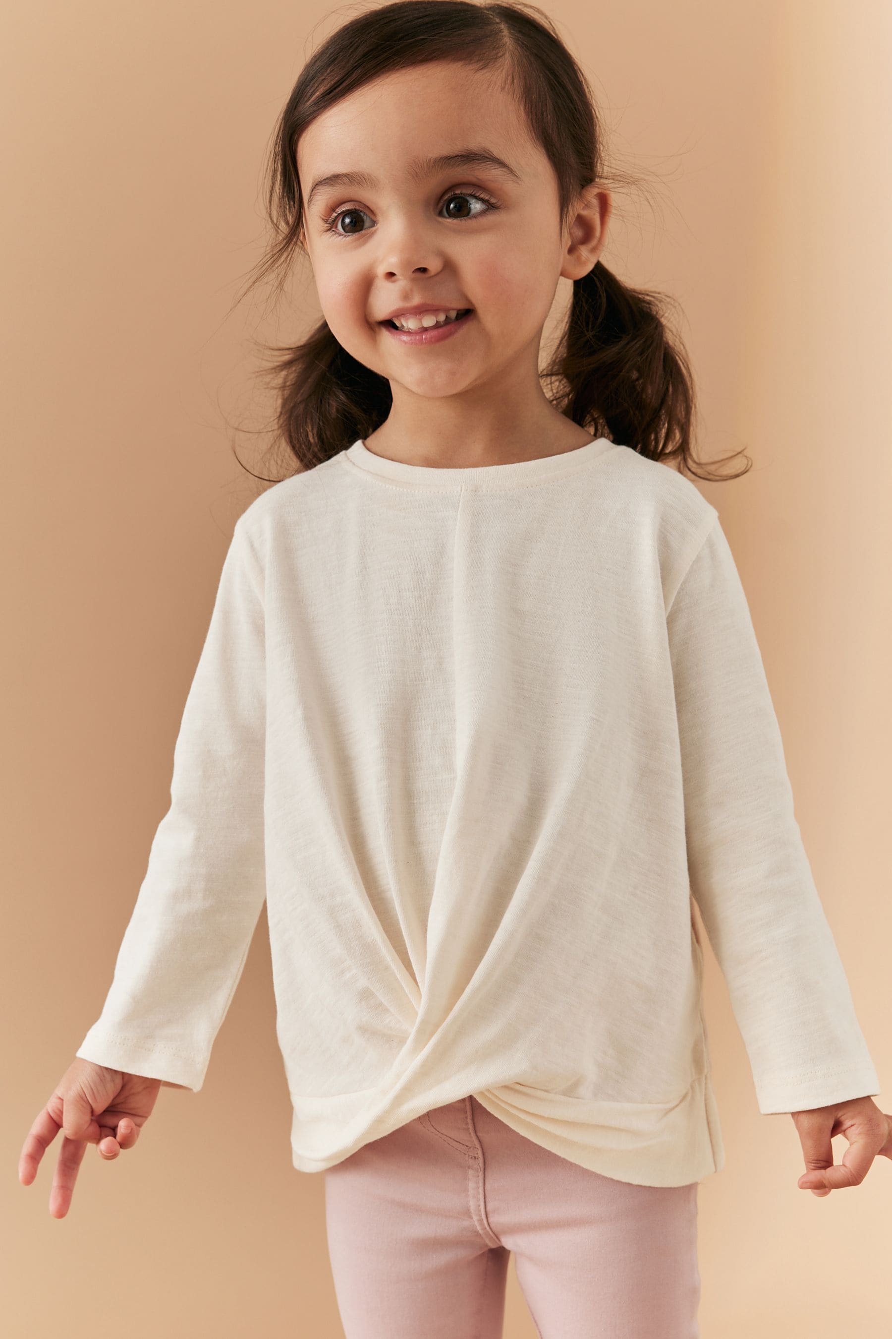 Pale Pink Long Sleeve Twist Front T-Shirt (3mths-7yrs)