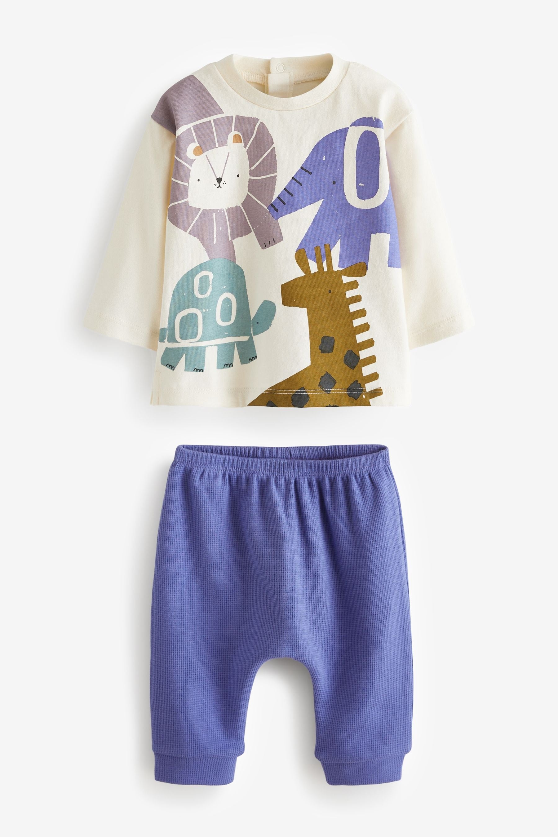 White/Cobalt Blue Safari Character Baby Top and Leggings 2 Piece Set