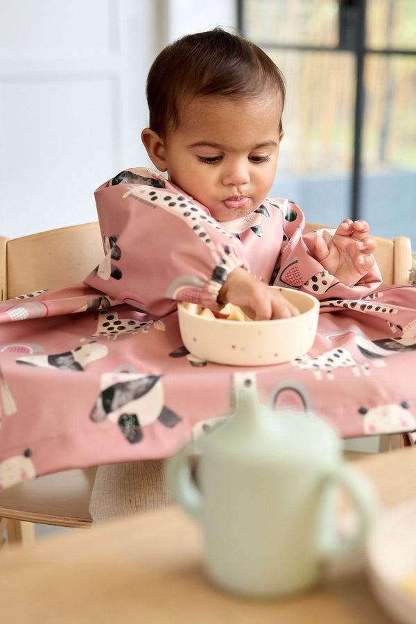 Pink Animal Long Line Baby Weaning and Feeding Bib (6mths-3yrs)