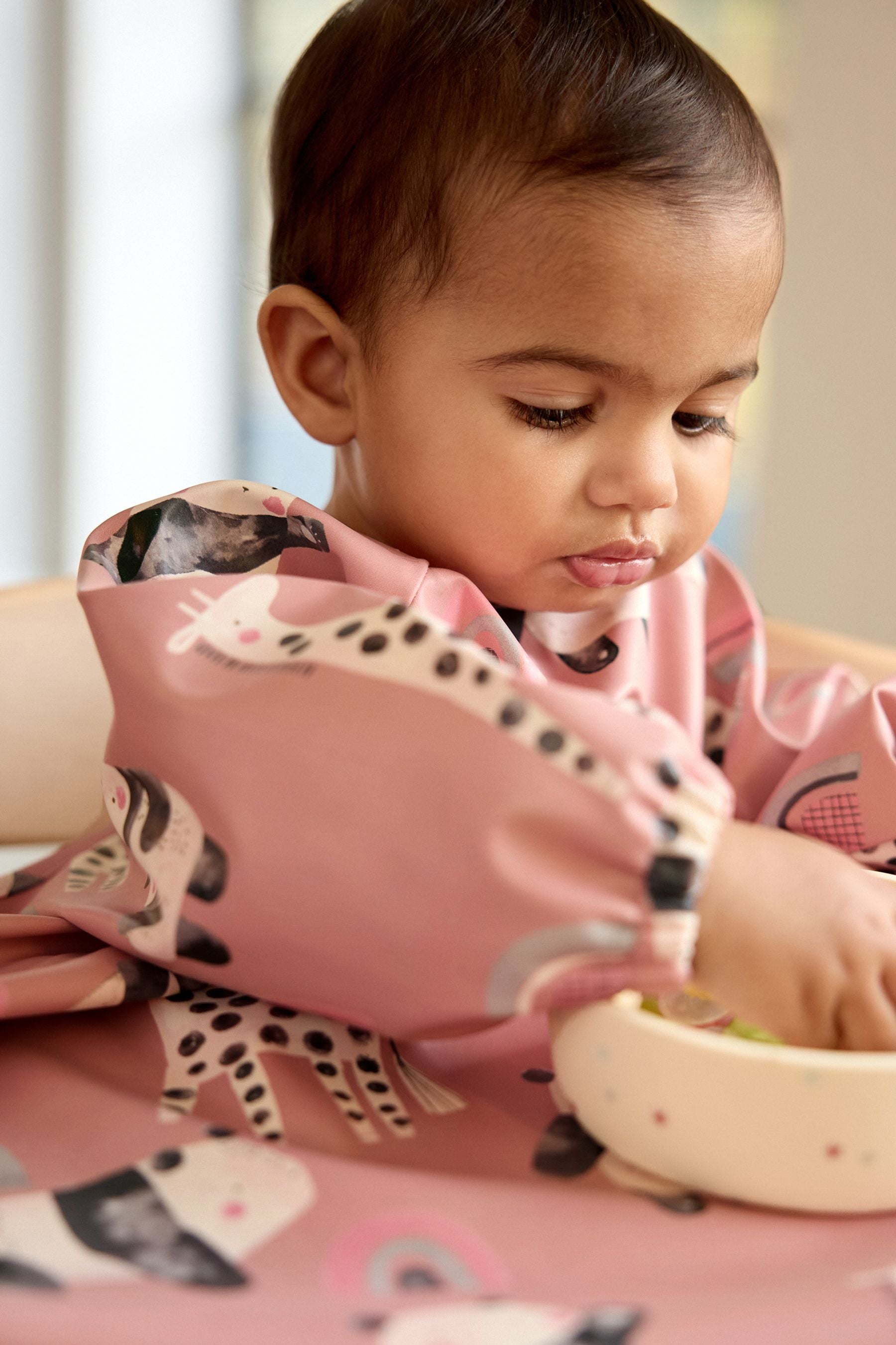 Pink Animal Long Line Baby Weaning and Feeding Bib (6mths-3yrs)