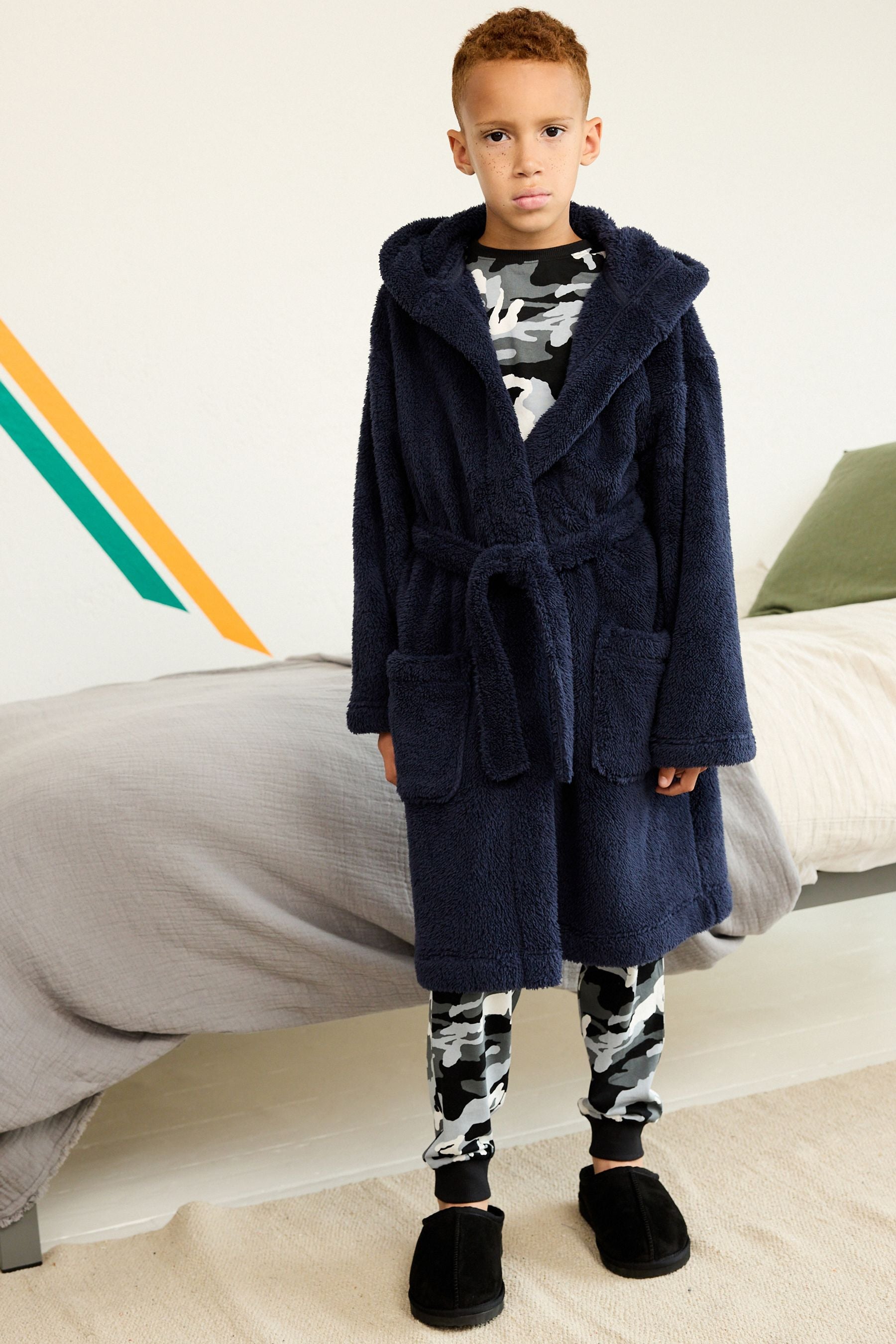 Navy Blue Fleece Dressing Gown (2-16yrs)