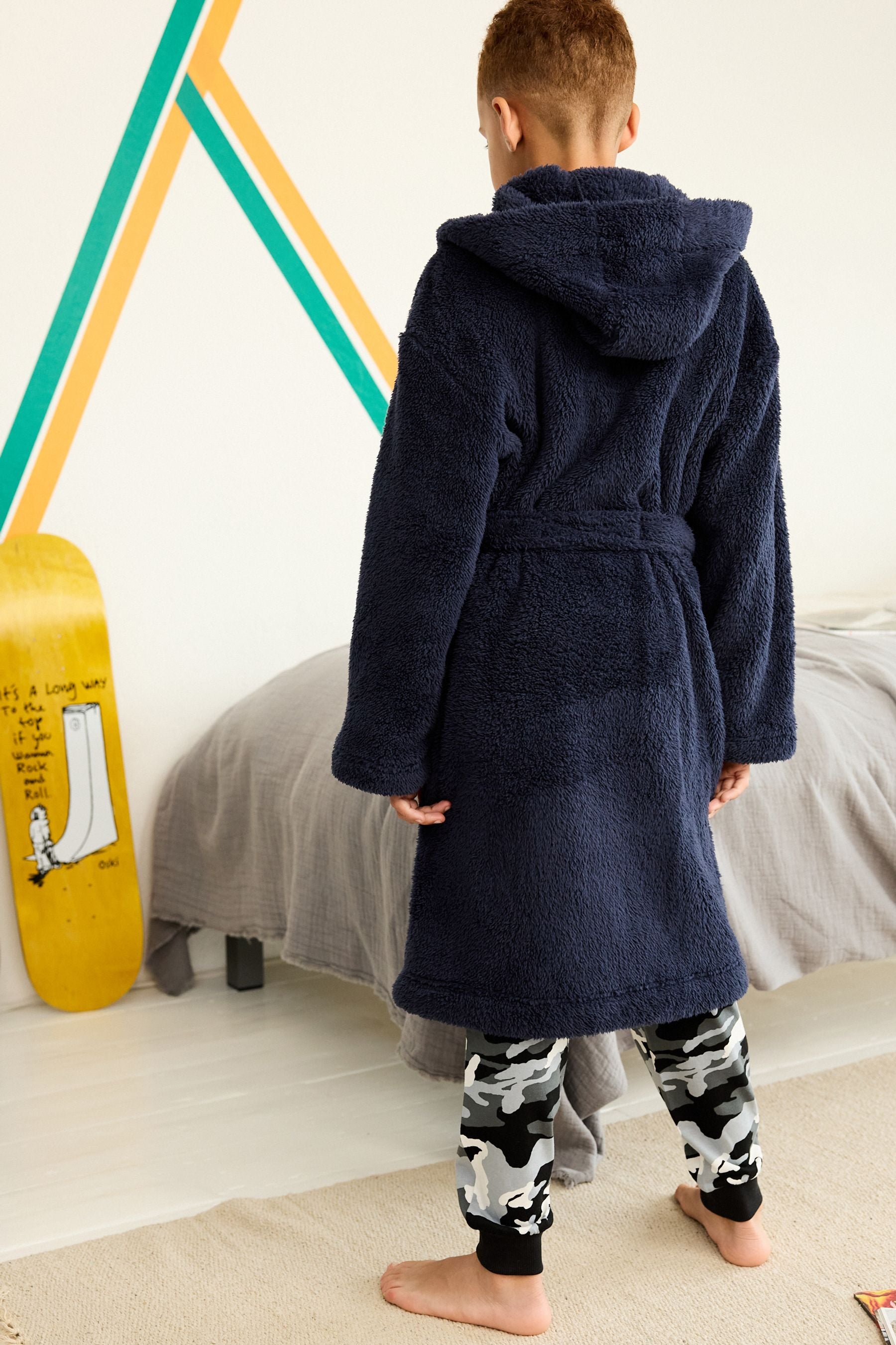 Navy Blue Fleece Dressing Gown (2-16yrs)