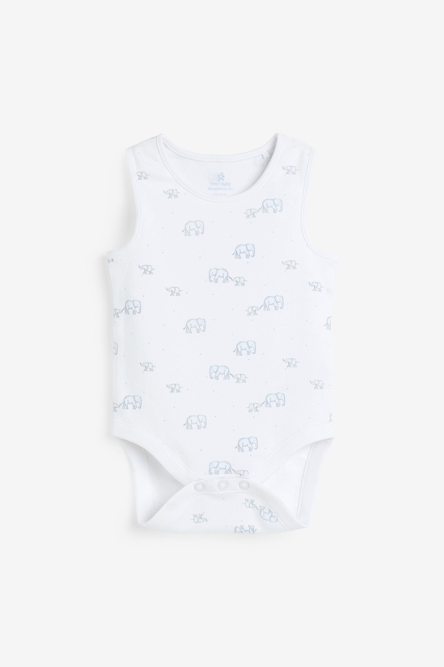 Pale Blue 4 Pack Cotton Elephant Vest Bodysuits