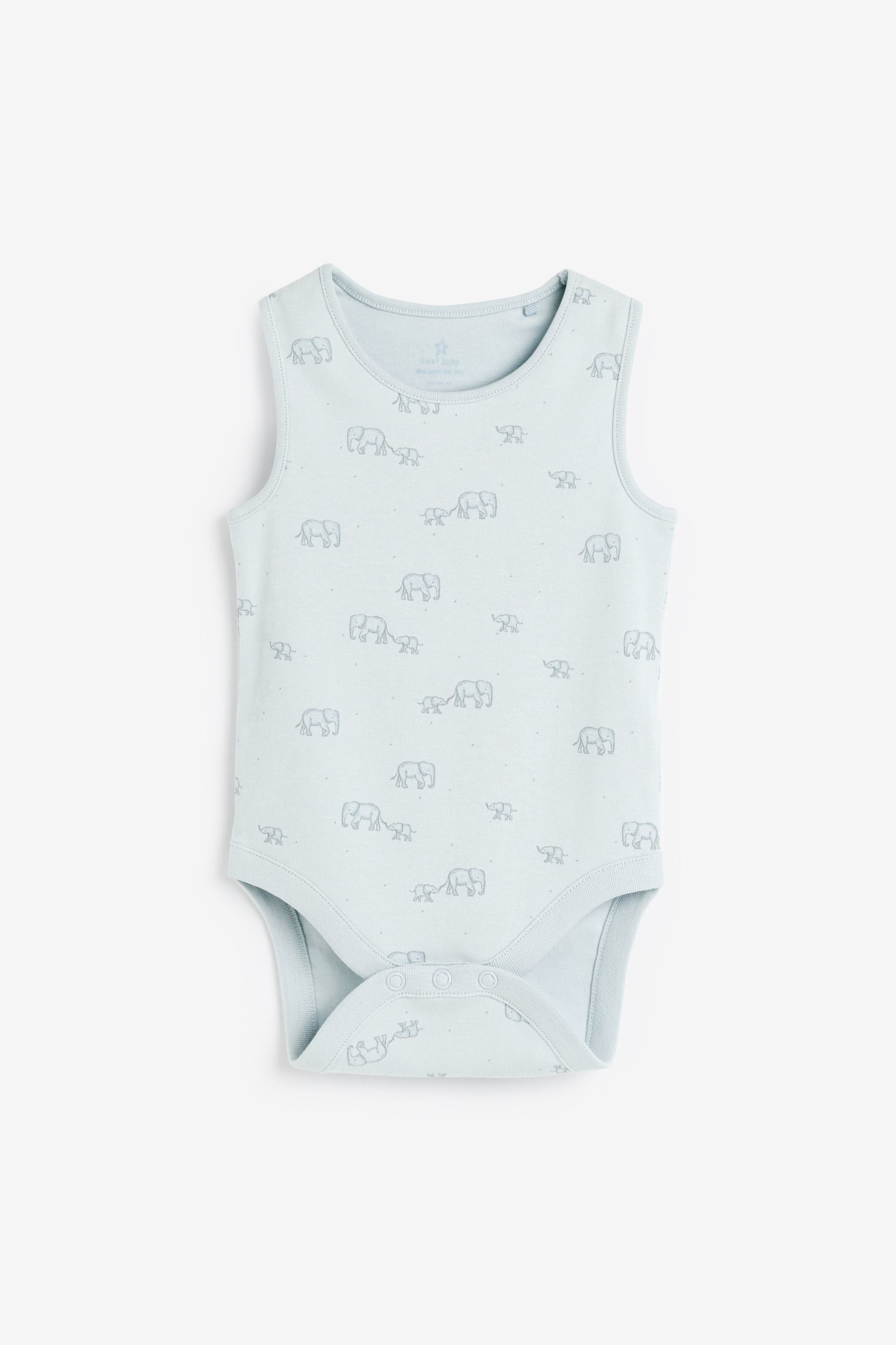 Pale Blue 4 Pack Cotton Elephant Vest Bodysuits