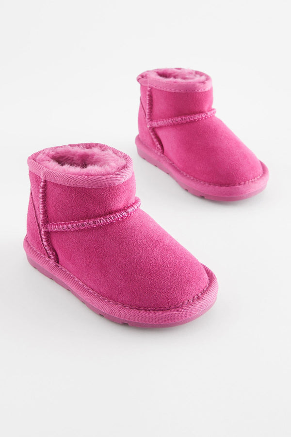 Bright Pink Suede Faux Fur Lined Water Repellent Pull-On Suede Boots