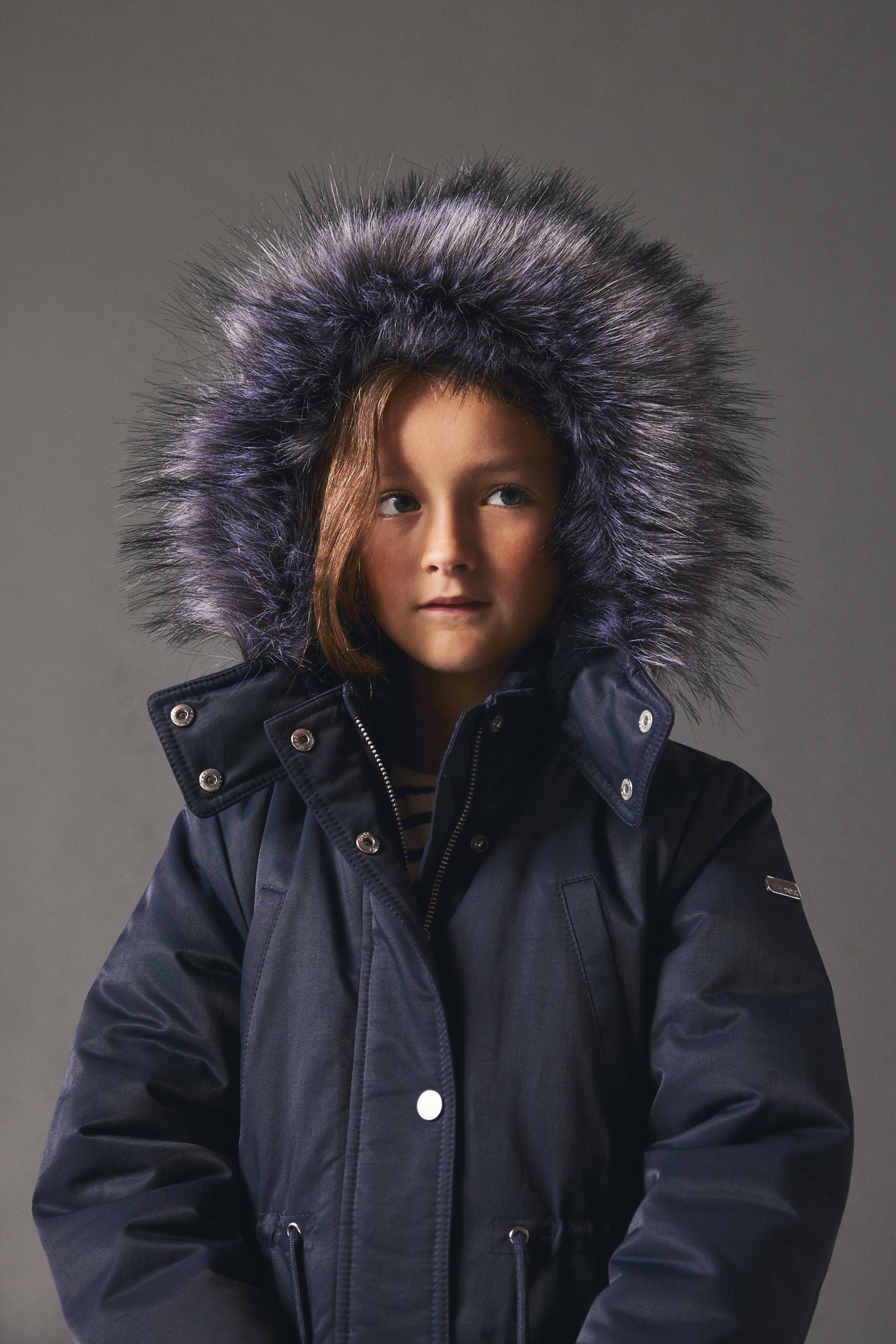 Navy Blue Shower Resistant Faux Fur Trim Parka (3-16yrs)