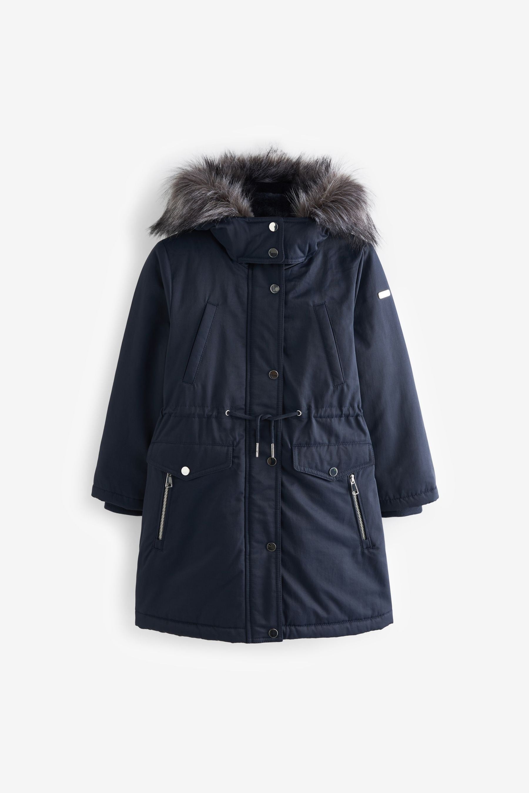 Navy Blue Shower Resistant Faux Fur Trim Parka (3-16yrs)