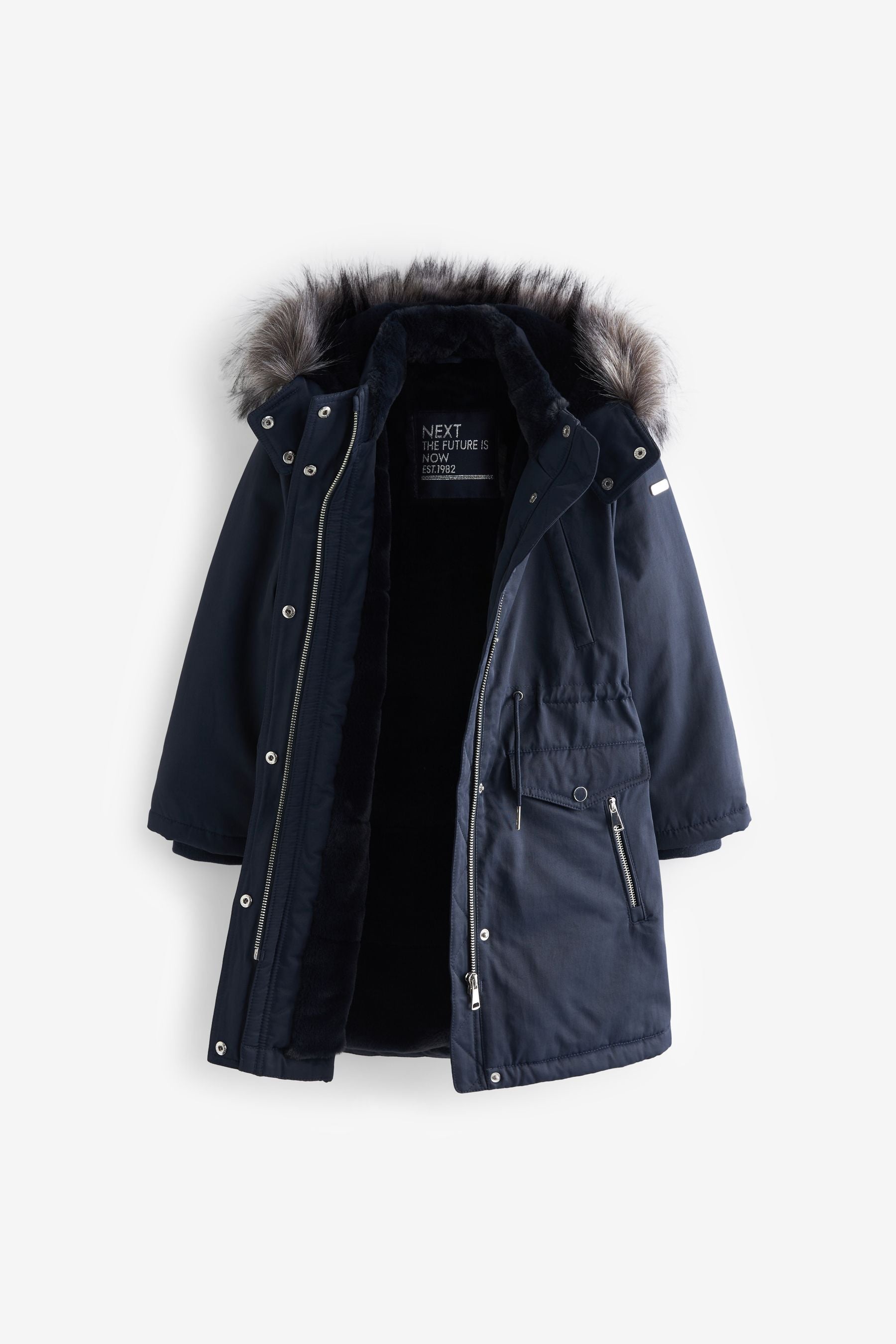 Navy Blue Shower Resistant Faux Fur Trim Parka (3-16yrs)