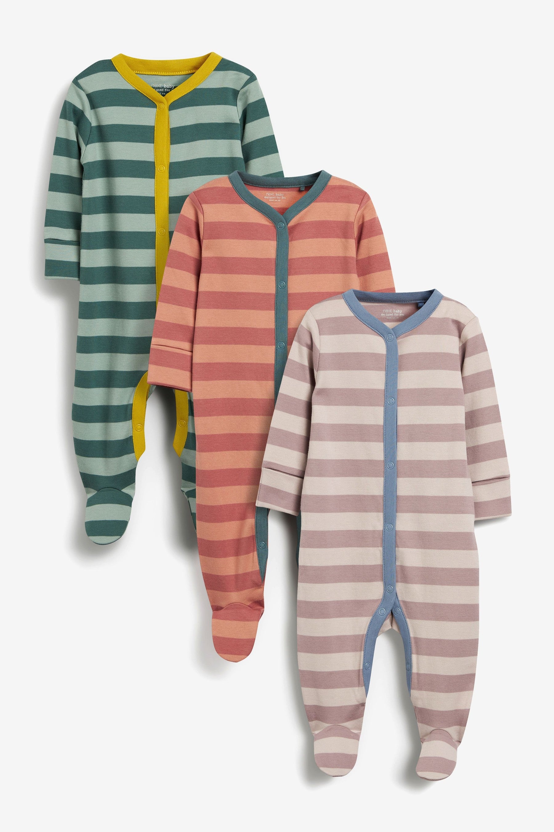 Bright Stripe 3 Pack Baby Sleepsuits (0-2yrs)