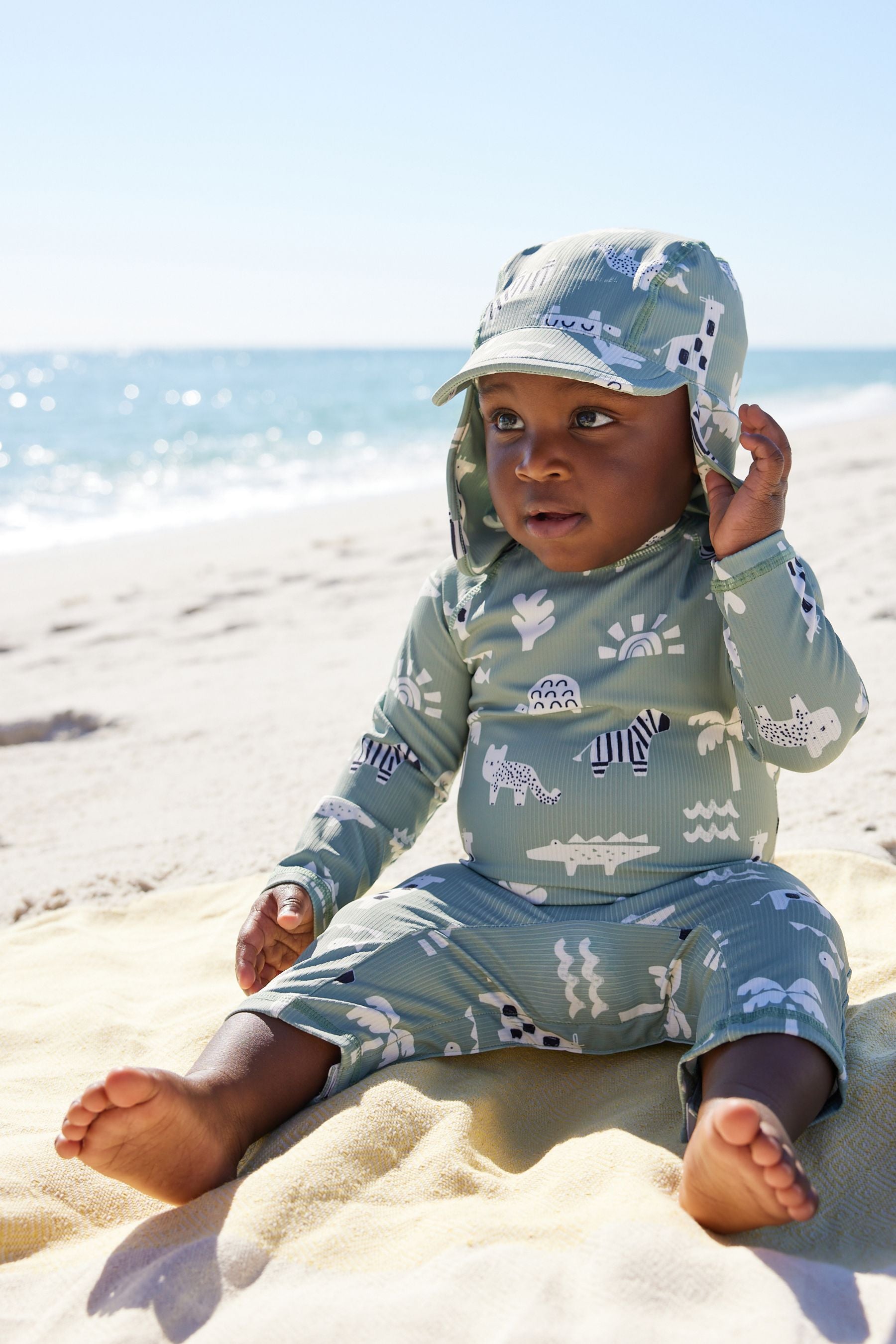 Sage Green Sunsafe Swimsuit & Hat 2 Piece Set (3mths-7yrs)