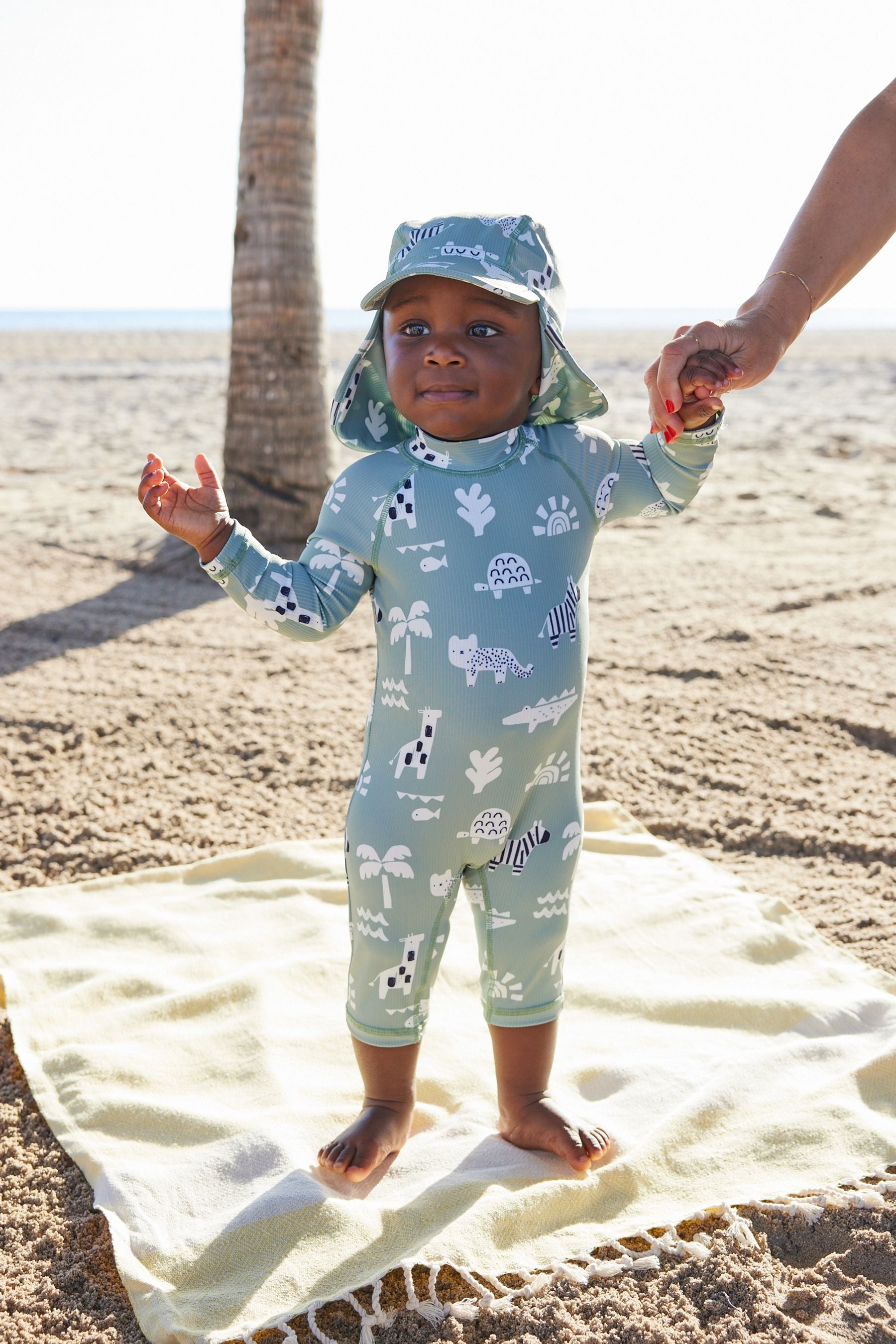 Sage Green Sunsafe Swimsuit & Hat 2 Piece Set (3mths-7yrs)