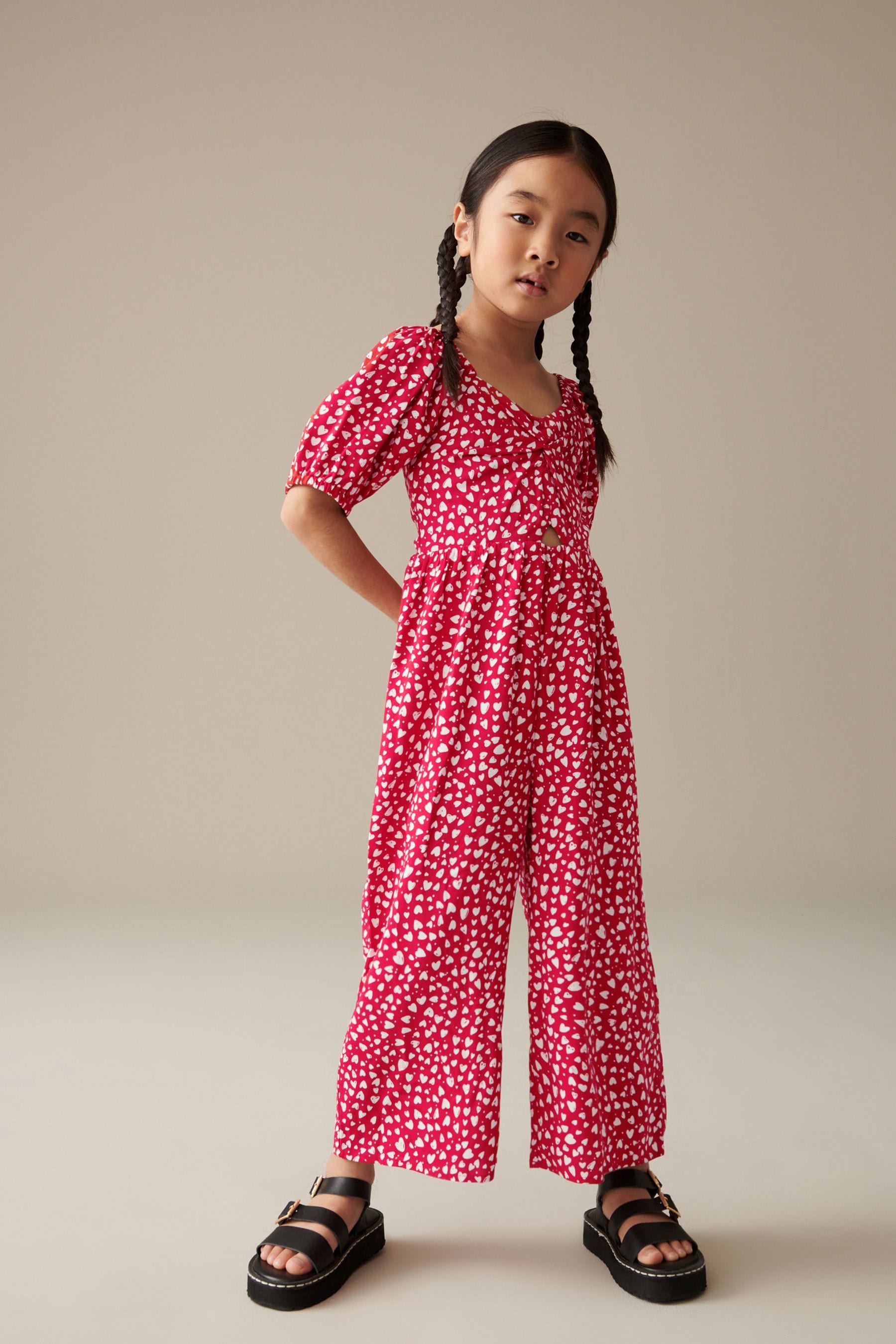 Red Hearts Printed Jumpsuit (3-16yrs)