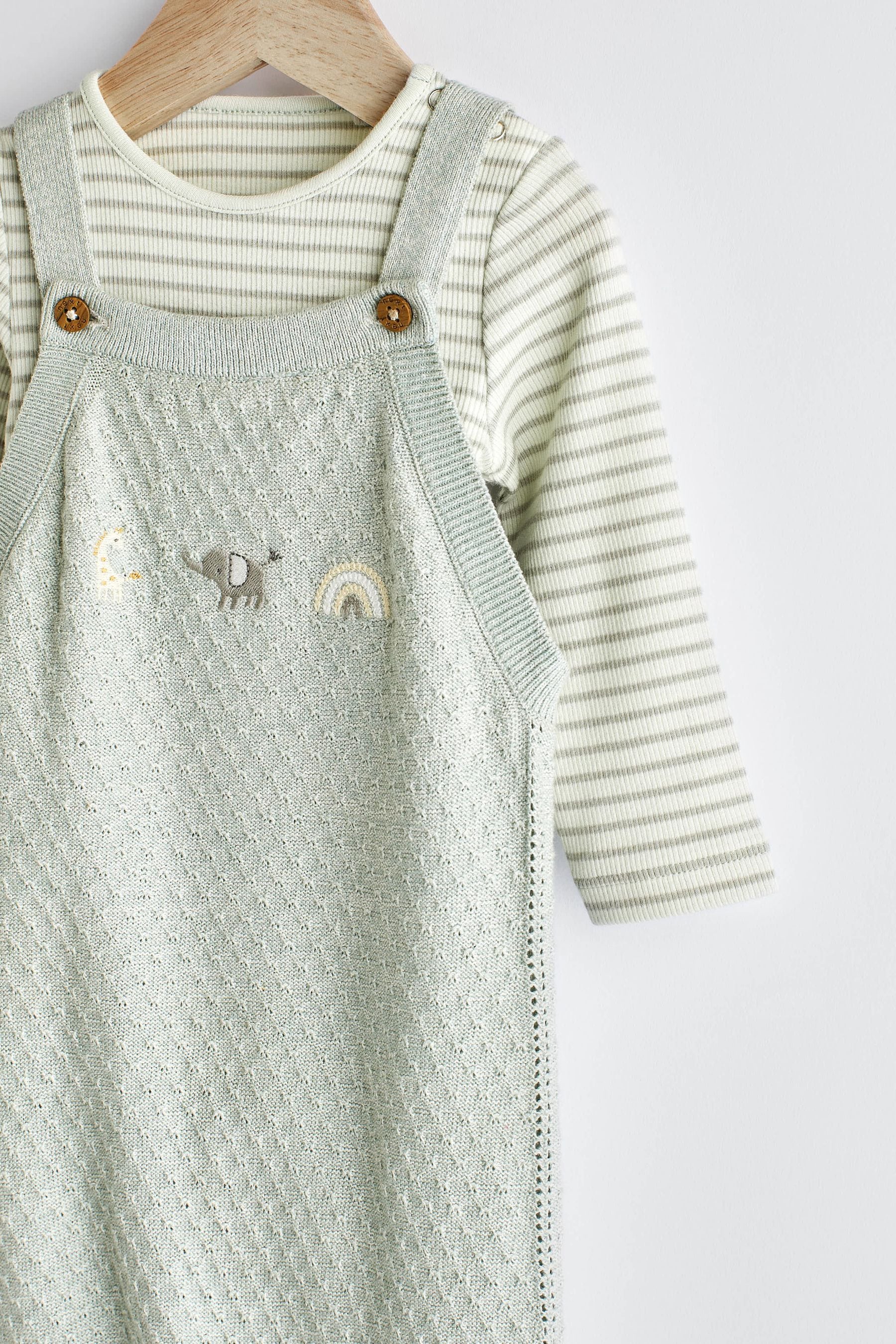 Green Knitted Baby Dungarees And Bodysuit Set (0mths-2yrs)