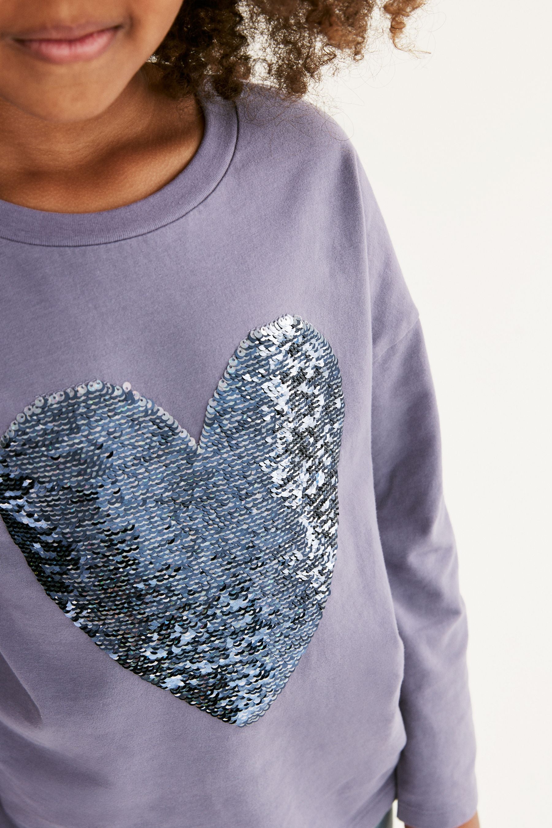 Purple Long Sleeve Sequin Heart T-Shirt (3-16yrs)