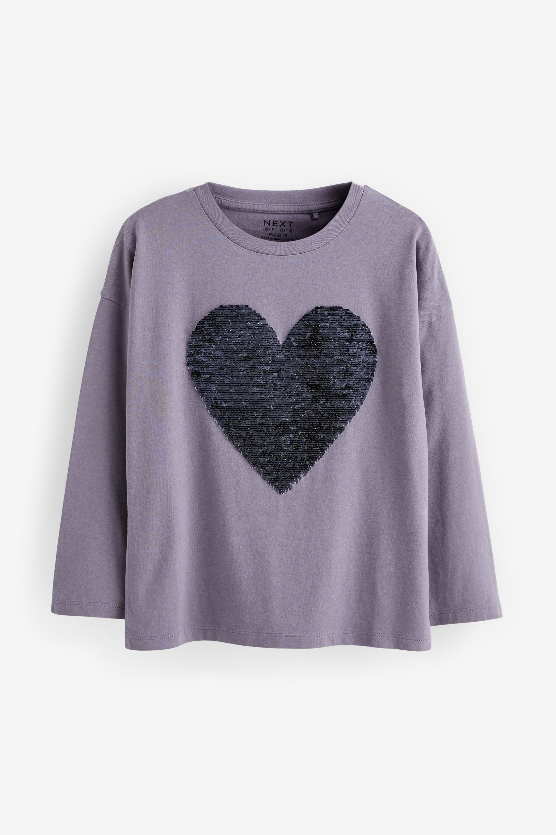 Purple Long Sleeve Sequin Heart T-Shirt (3-16yrs)