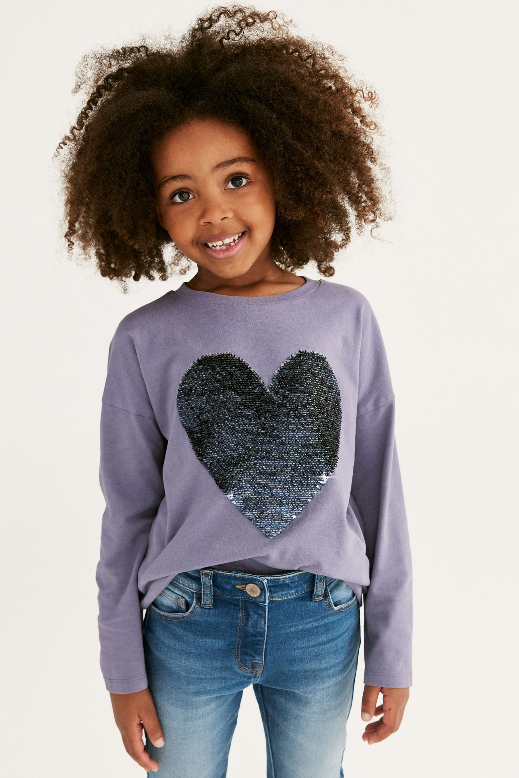 Purple Long Sleeve Sequin Heart T-Shirt (3-16yrs)