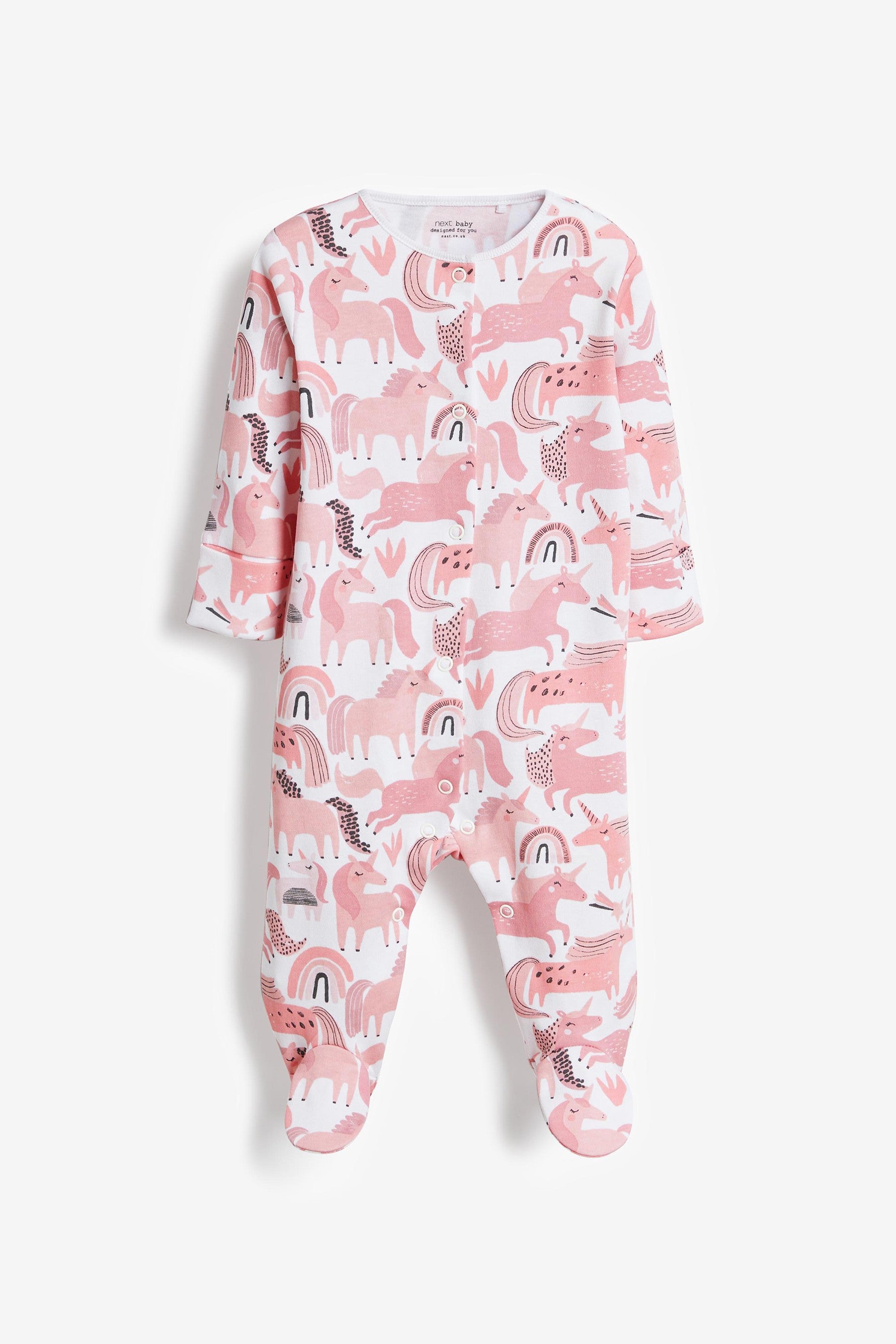 Pink Unicorns Baby Sleepsuits 3 Pack (0-0mths)