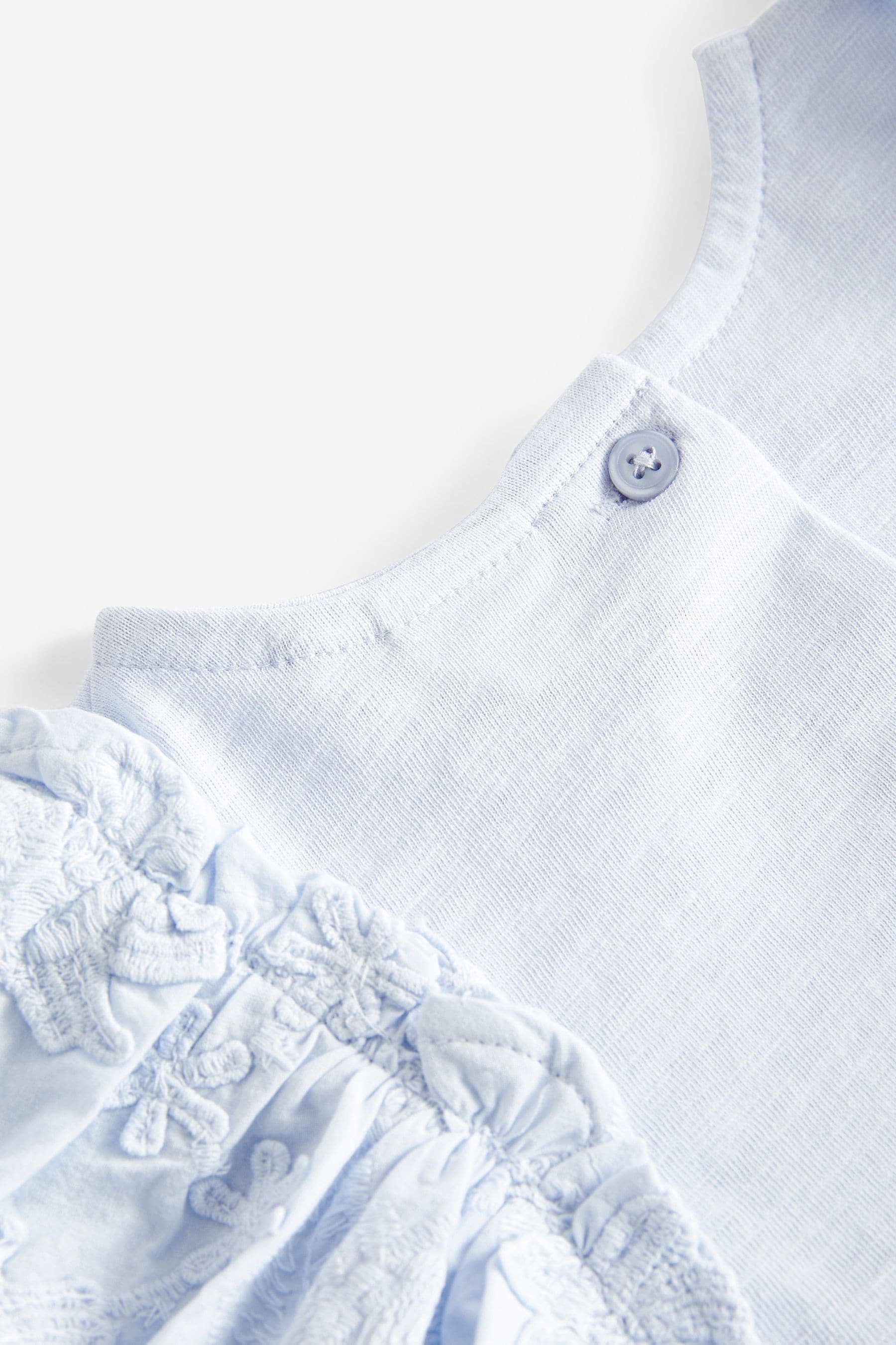 Blue Flower Short Sleeve Embroidered Blouse (3mths-7yrs)