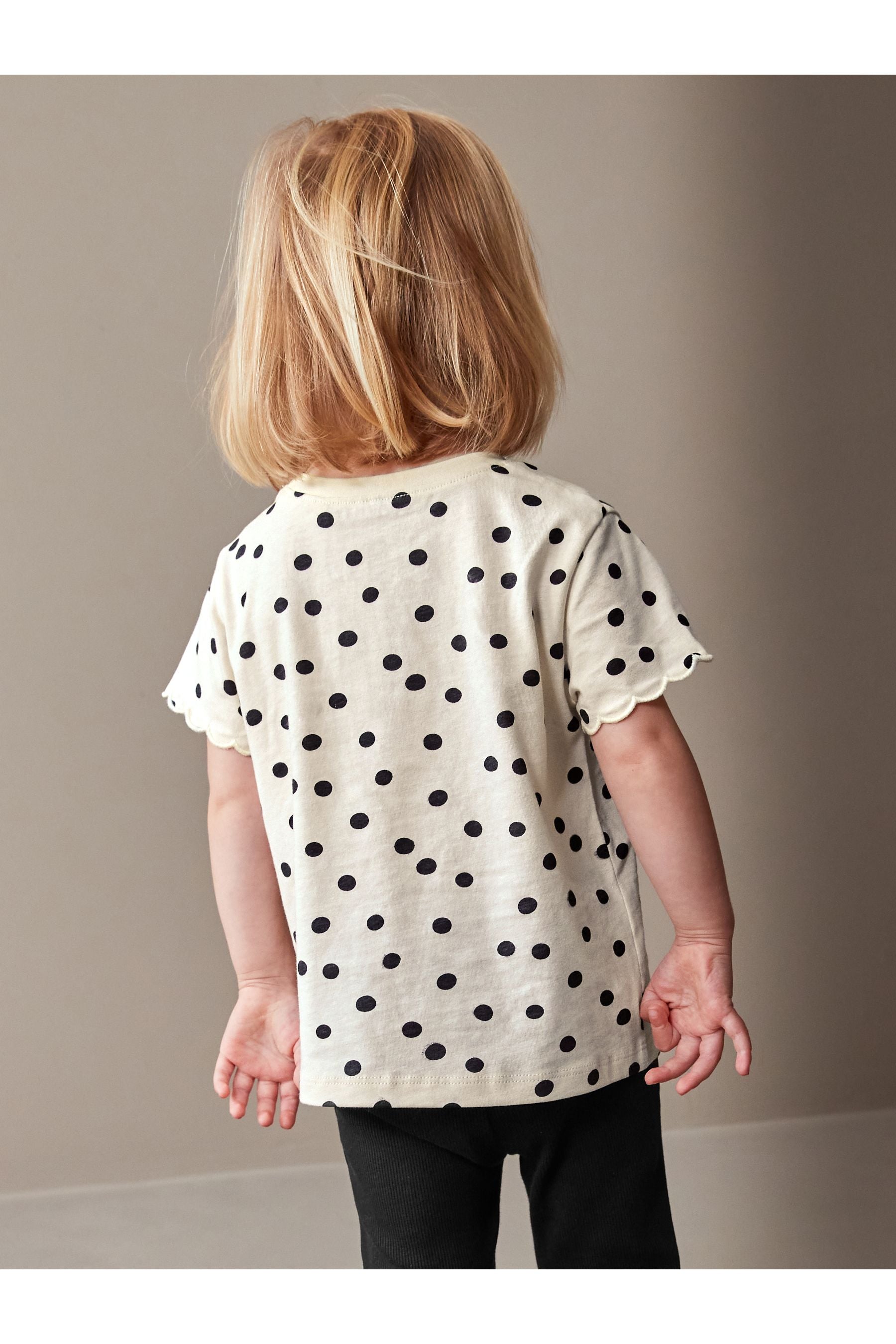 White Polka Dots Short Sleeve Scallop T-Shirt (3mths-7yrs)