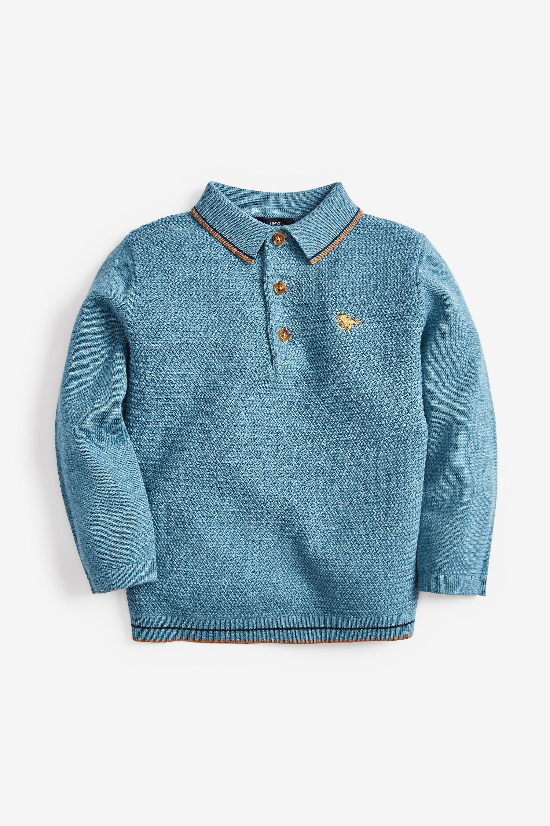 Blue Knitted Textured Polo Shirt (3mths-7yrs)