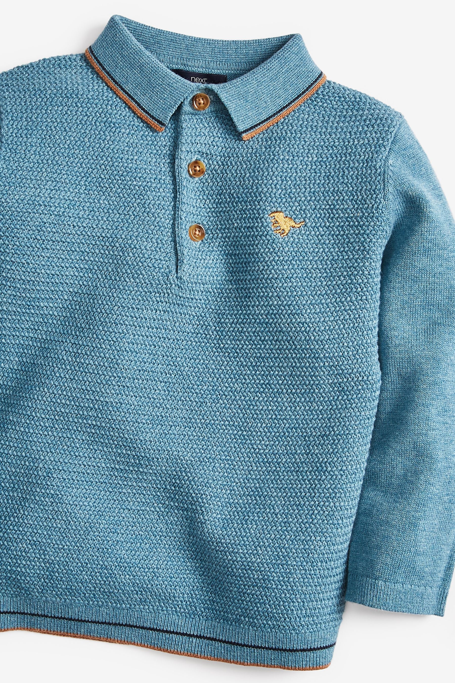 Blue Knitted Textured Polo Shirt (3mths-7yrs)