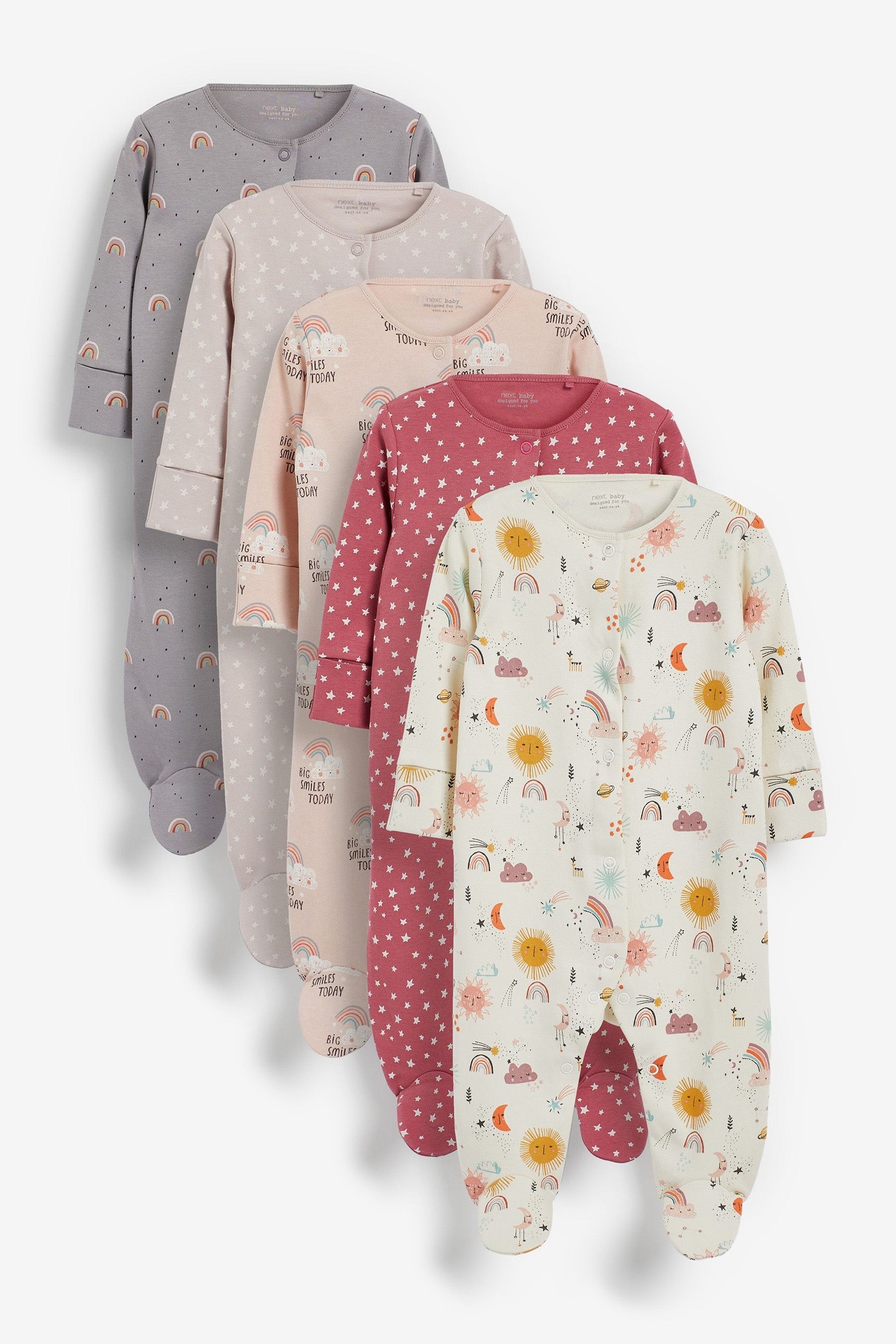 Pink Cosmic Print Baby Sleepsuits 5 Pack (0-2yrs)