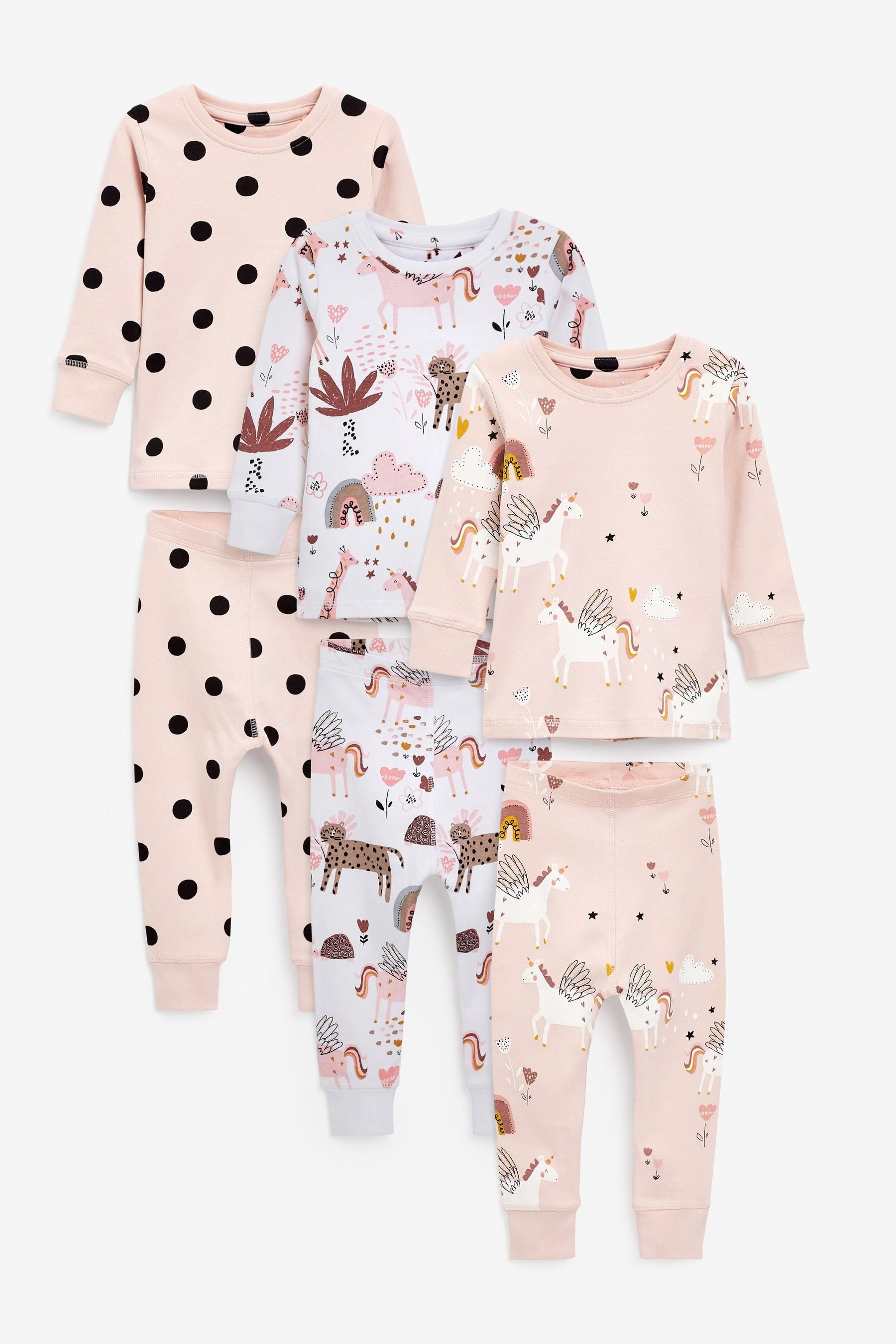 Pink/Cream Unicorn 3 Pack Pyjamas (9mths-12yrs)